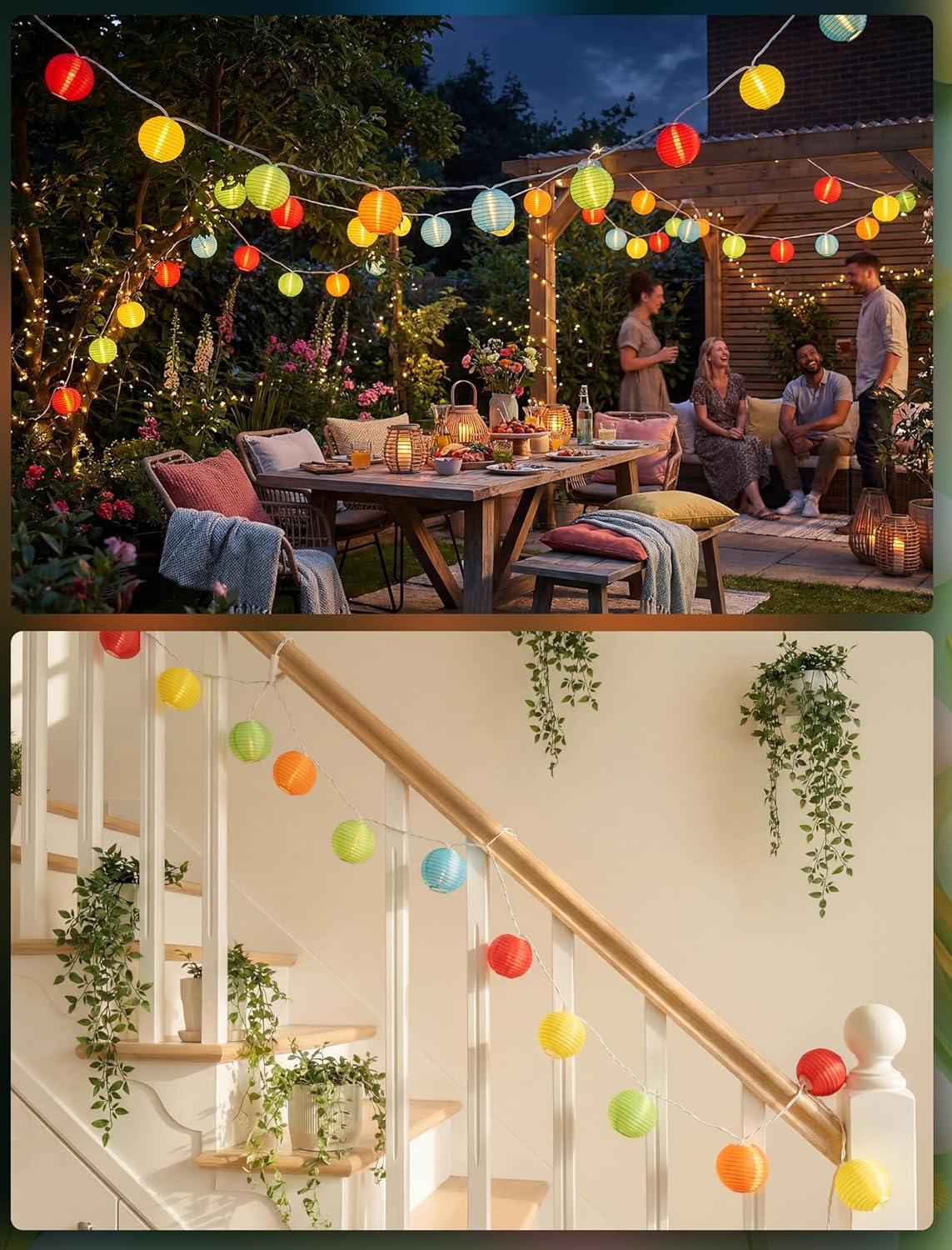 8.5Ft Lantern String Lights Plug in, Spring Outdoor Decor Fairy Lights with 10 LED Multicolor Lanterns, Waterproof Hanging Patio Lights for Summer Hawaiian Camping Tent Holiday Party Garden