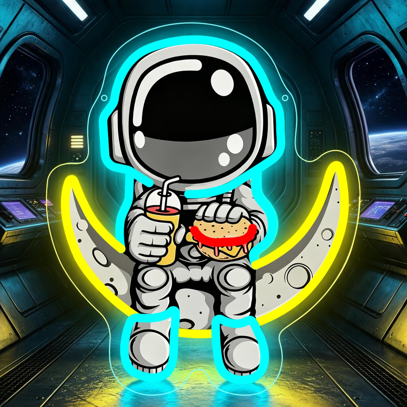 Astronaut Neon Schild Anime Mond LED Schild Lampe für USB Wandschild Neonlicht für Gaming Zimmer Kinderzimmer Schlafraum Schlafzimmer Deko für Teens Männer Lady Jungen Weltraumliebhaber Geschenk