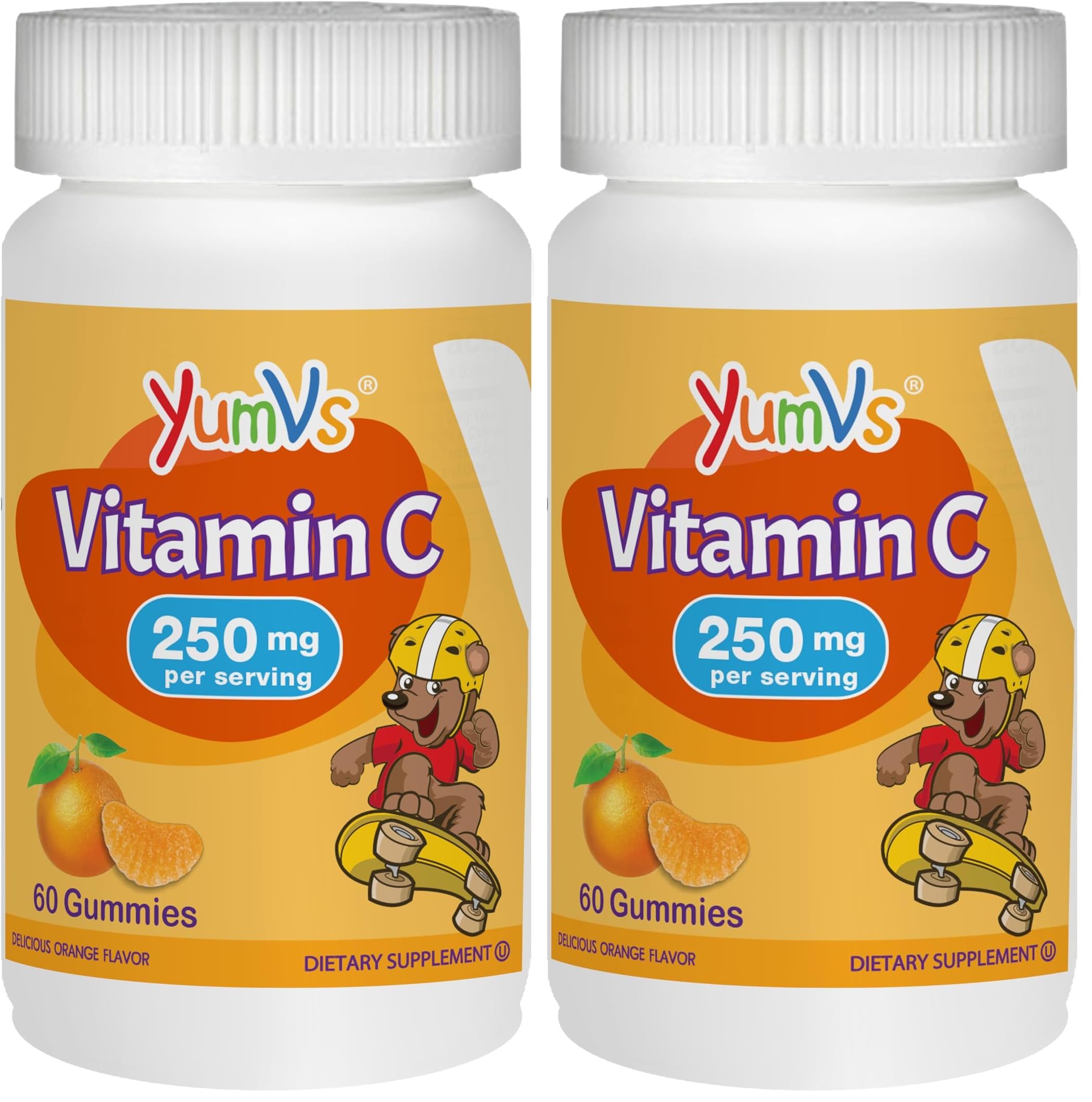 Yum-V's Chewable Vitamin C Gummies for Kids – Kids Vitamin C for Daily Immune Support – Kosher, Halal, Pectin-Based Tooth-Friendly Gummy Bears – Orange Flavor – 60 Count, Pack of 2 60 Count (Pack of 2)