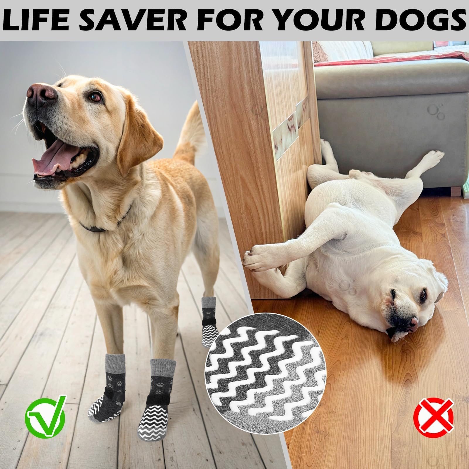 EXPAWLORER 6Pcs Anti Slip Dog Socks to Prevent Licking Paws, Dog Shoes for Winter, Double Sides Dog Boots & Paw Protectors Booties for Hardwood Floors with Grippers Small Medium Large Senior Dogs, M - image 3