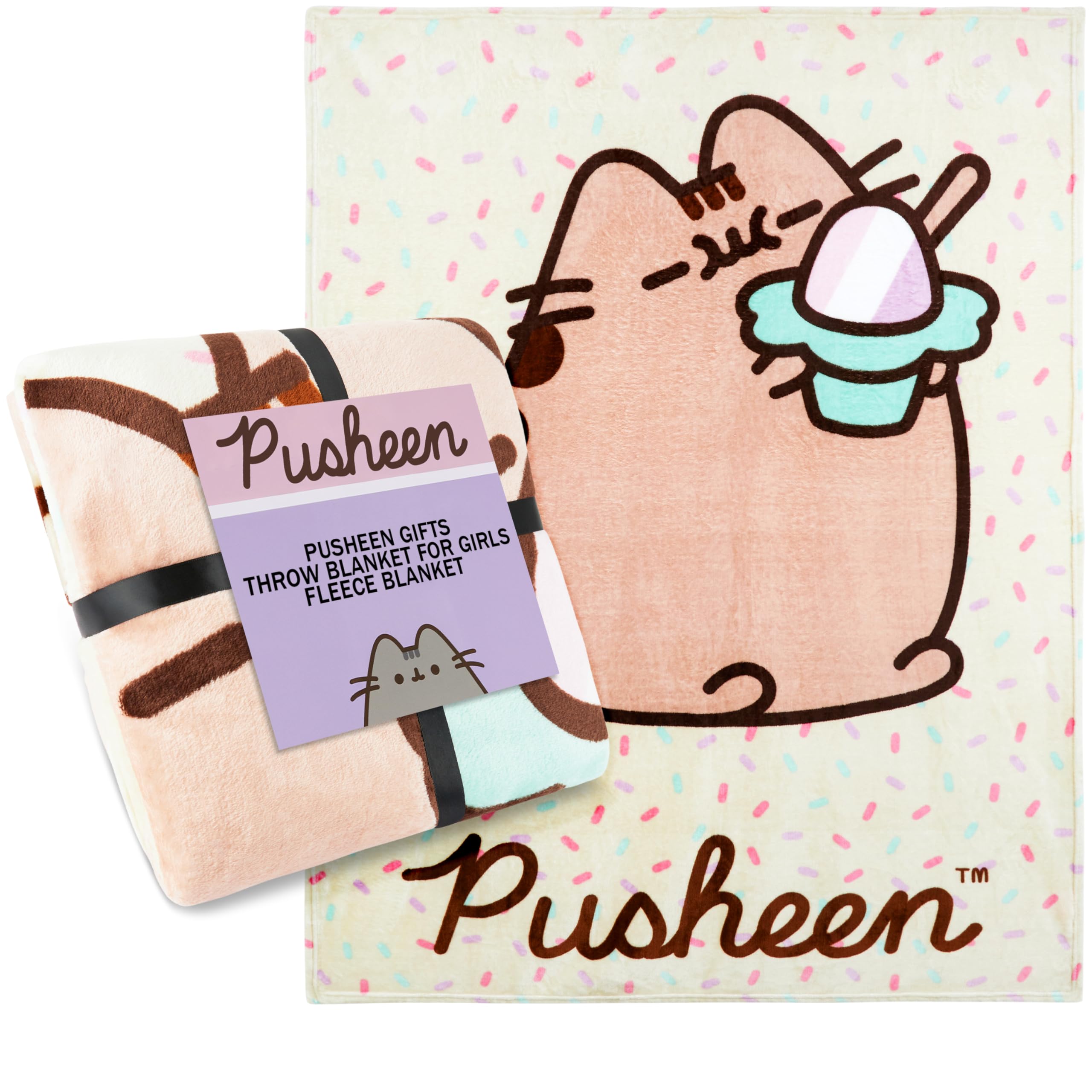 Get Trend Pusheen Manta Cama 150 x 130 cm, Manta Forro Polar Suave y Ligera para Viajes, Picnic o Sofá, Regalo para Ella