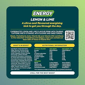 Boost Lemon & Lime Energy Drink, 24 Pack, 250ml Cans