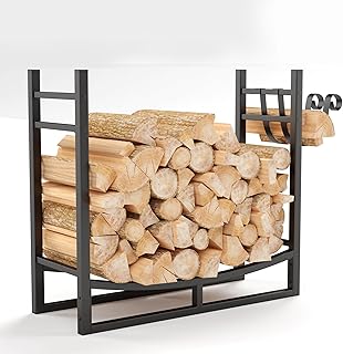 PHI VILLA 30 Inches Tall Fireplace Log Carriers Holders Heavy Duty Outdoor Log Rack with Kindling Holder