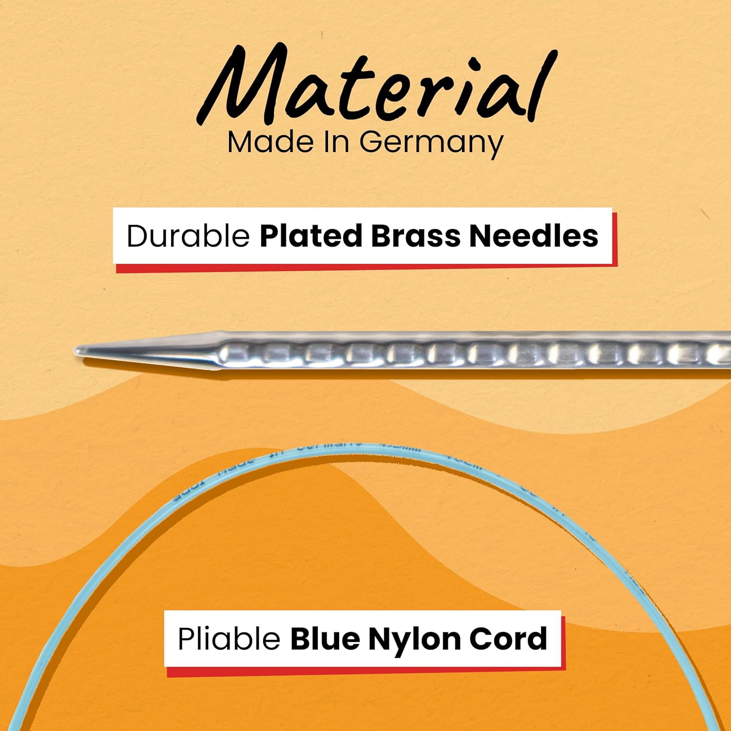 skacel by addi Rocket 2 (Squared) Circular Knitting Needles, Fixed 16 Inch (40 cm) Plated Brass Tips with Flexible Nylon Cord, 4.5 mm (US Size 7)