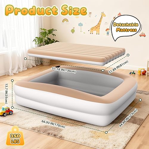 Miniatura 2 de Cama inflable de viaje para niños pequeños, cama inflable portátil de 67 pulgadas con lados de seguridad, colchón de aire para niños con bomba