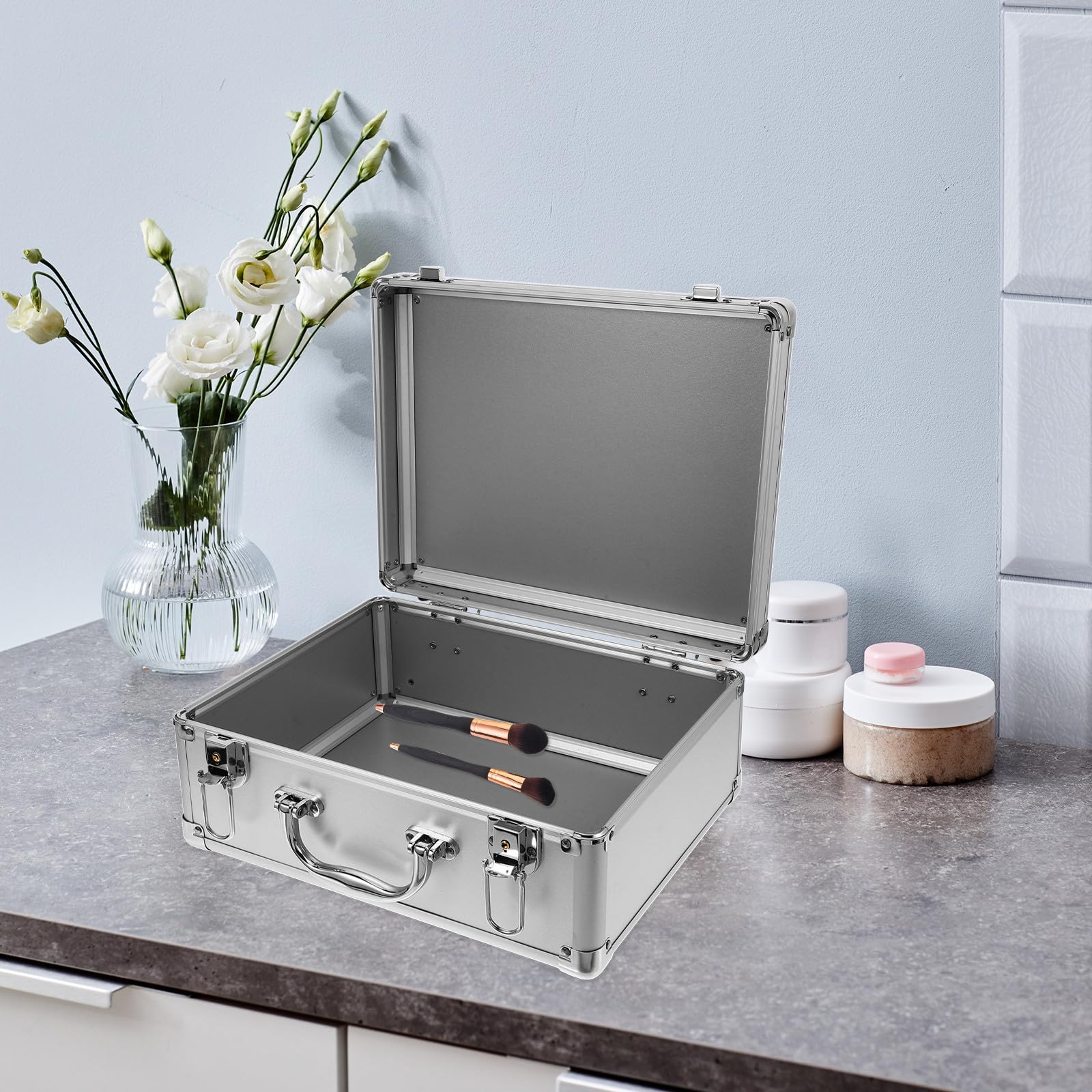 BESPORTBLE Aluminiumlegierung Aufbewahrungskoffer Mittel mit Griff Hartschalen Koffer mit Schloss Multifunktionale Tragetasche für Werkzeug Kamera Kosmetik