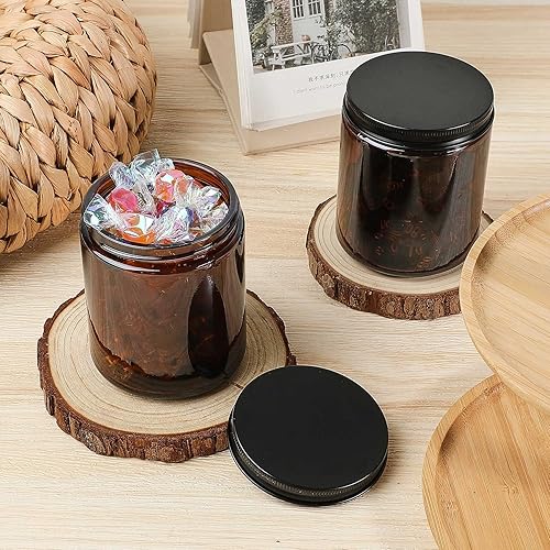 Miniatura 7 de Lallisa 48 tarros de vidrio ámbar de 8 onzas con tapas negras, tarros redondos de vidrio para cosméticos con tapas, recipientes de ámbar vacíos,
