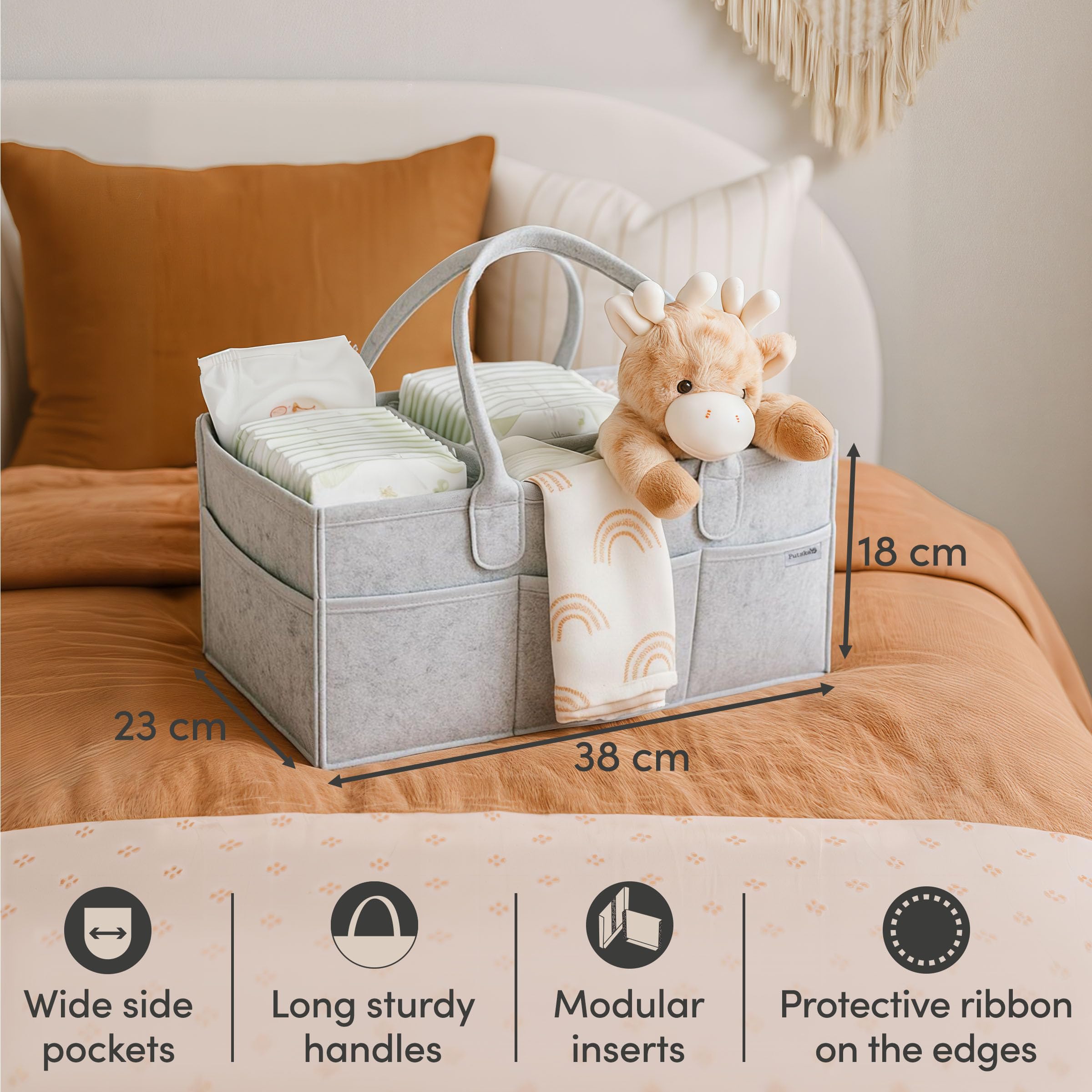 PUTSKA Baby Diaper Caddy Organizer - Nursery Storage Basket for Diaper Station, Baby Basket Shower Gift List and Registry Must-Have, Newborn Essentials, Nursery Decor for Boy or Girl - Grey, Large - 5
