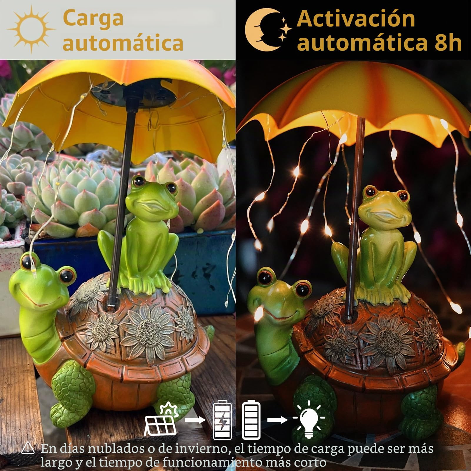 Syfunlv Decoración Solar de Jardín con Rana - Estatua Divertida con Lámpara para Exteriores