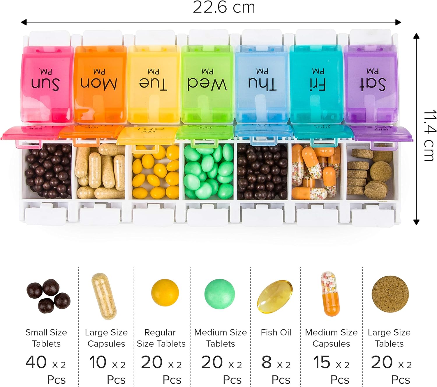 Cartee Weekly Pill Organiser, Multicolor, 22.6x11.4 cm (Pack of 1) - Image 4