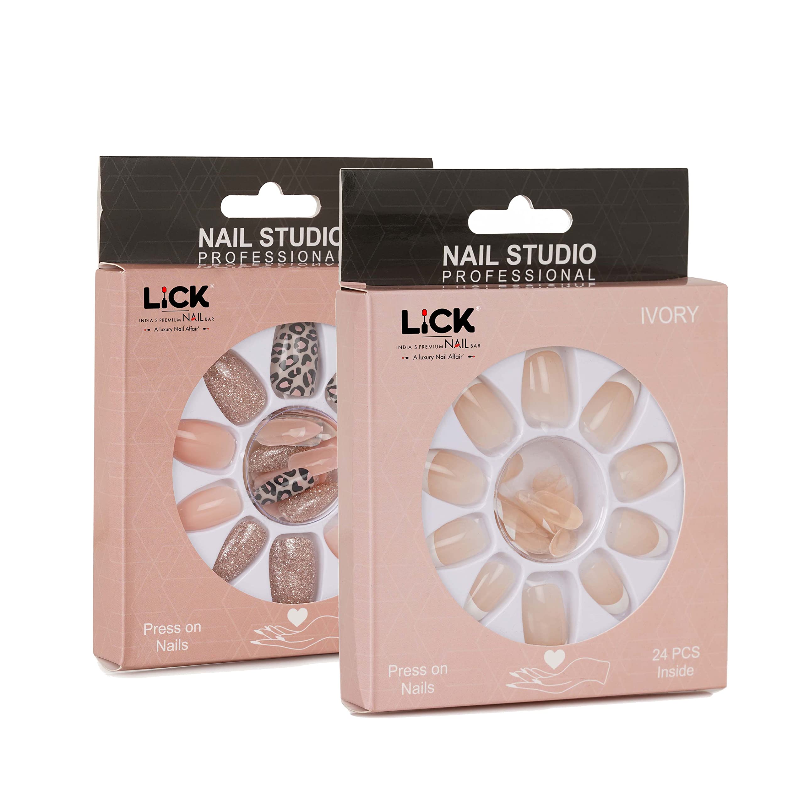 Lick Reusable Artificial False Acrylic Press on Nails With Quick Dry Nail Glue, Combo of 2 (24, 28 Pcs Per Pack)