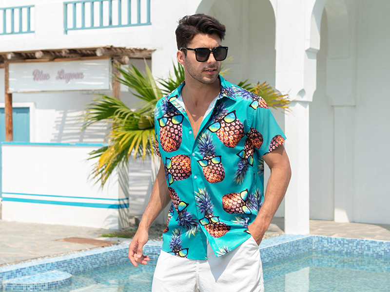 Hawaiian Shirt For Men - Food Lover Aloha Print Short Sleeve Button Down, Comfortable & Wrinkle-Resistant