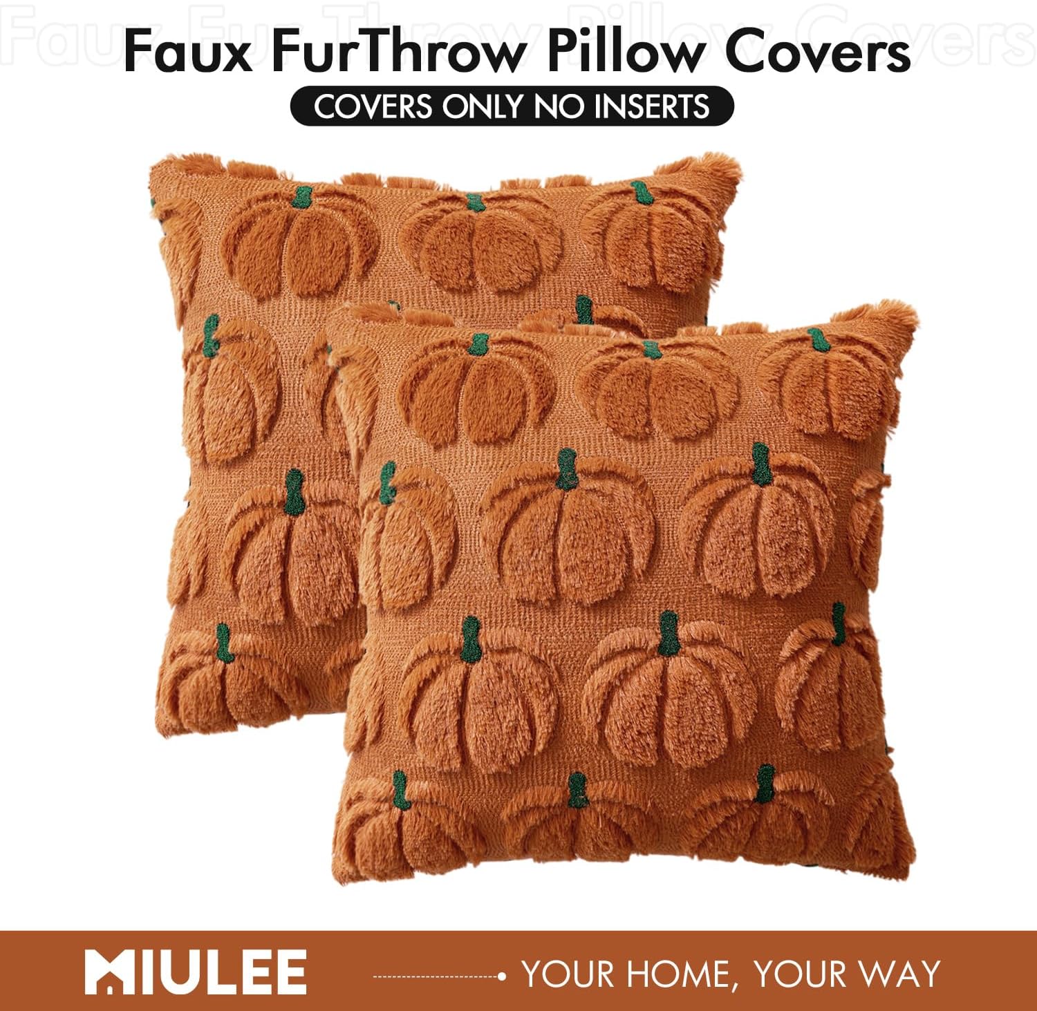 MIULEE Fall Pumpkin Throw Pillow Covers Decor Set of 2 Dark Rust Green Stem 20 x 20 Decorative Cushion Covers Soft Faux Fur Couch Pillows for Autumn Harvest Outdoor Porch Farmhouse Halloween Home