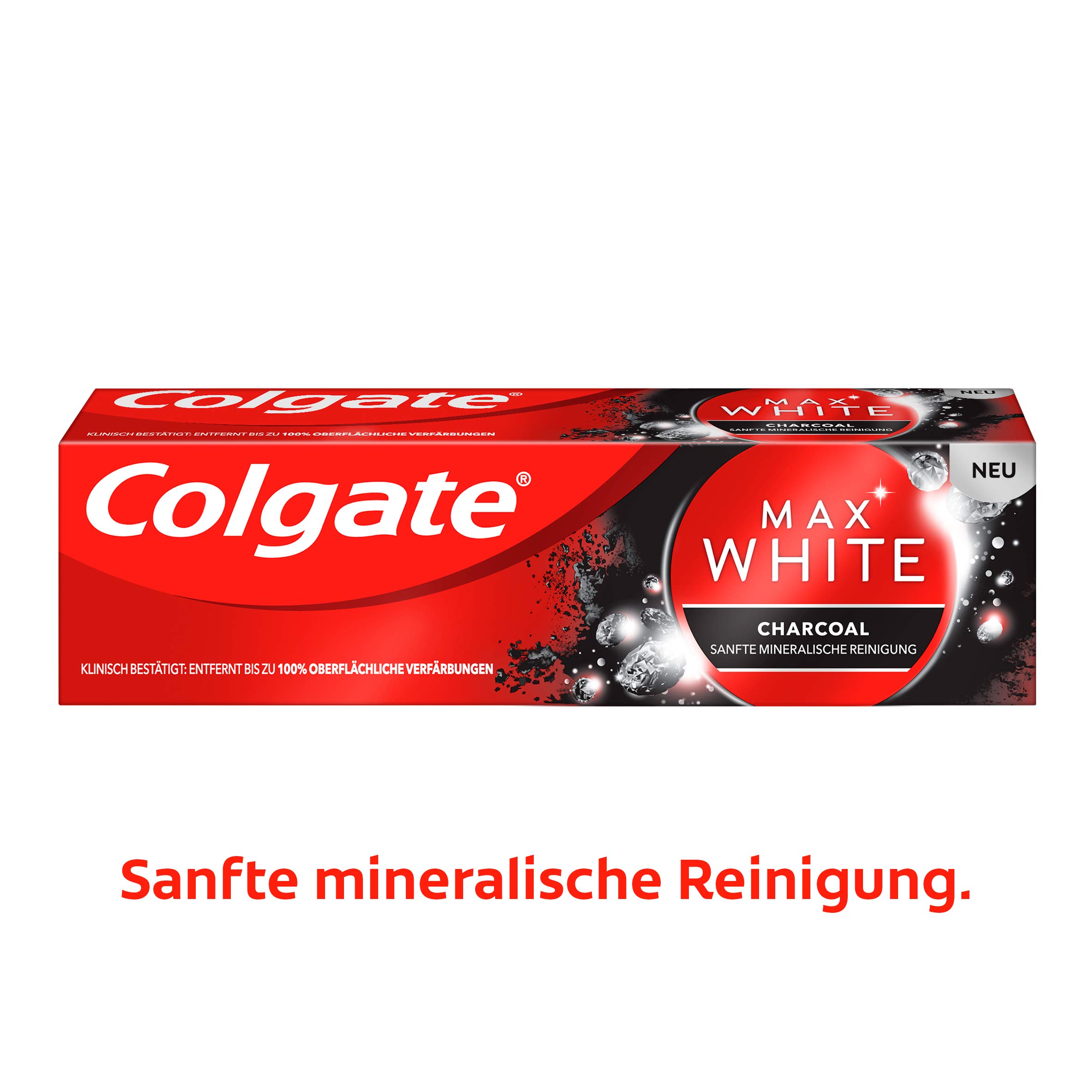 Colgate Pasta do zębów Max White Charcoal 75 ml – pasta do zębów z węglem aktywnym, usuwa do 100% przebarwień powierzchniowych