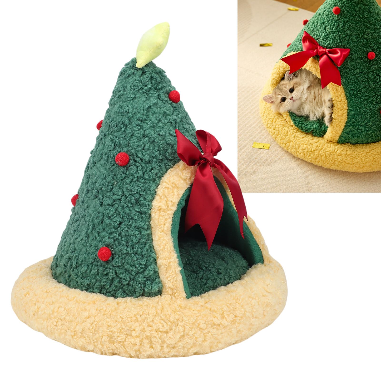 Yosoo Health Gear Cama Cueva para Gatos Sherpa Fleece Carpa para Mascotas Cama para Gatitos 48 X 47,5 Cm Escondite Triangular Semicerrado con Tapete para Gatos y Perros Pequeños Casa del árbol de