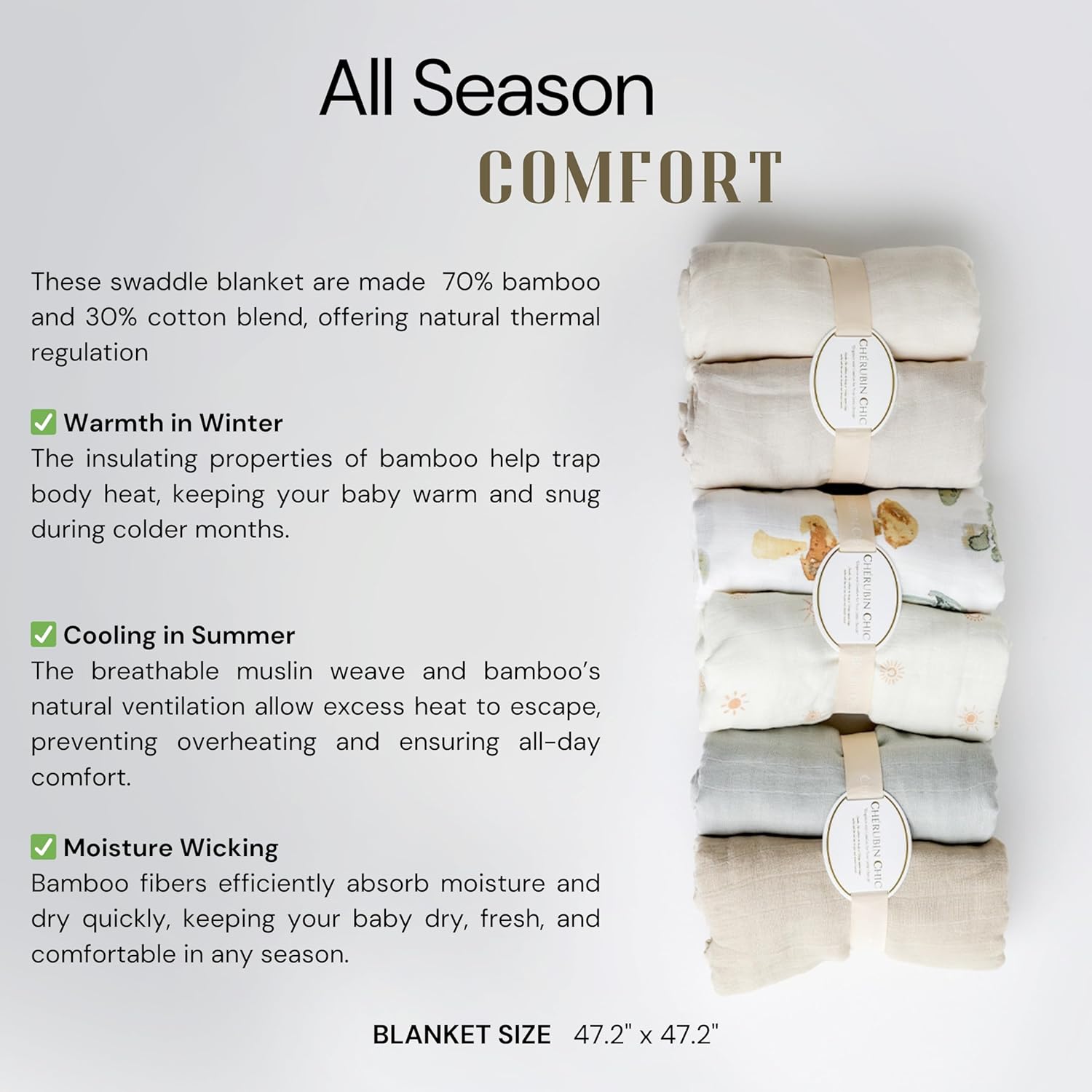 Baby Swaddle Blanket | Breathable Swaddles for Boys & Girls | Large 47 x 47 inches Newborn Receiving Blankets - PB25+PB41