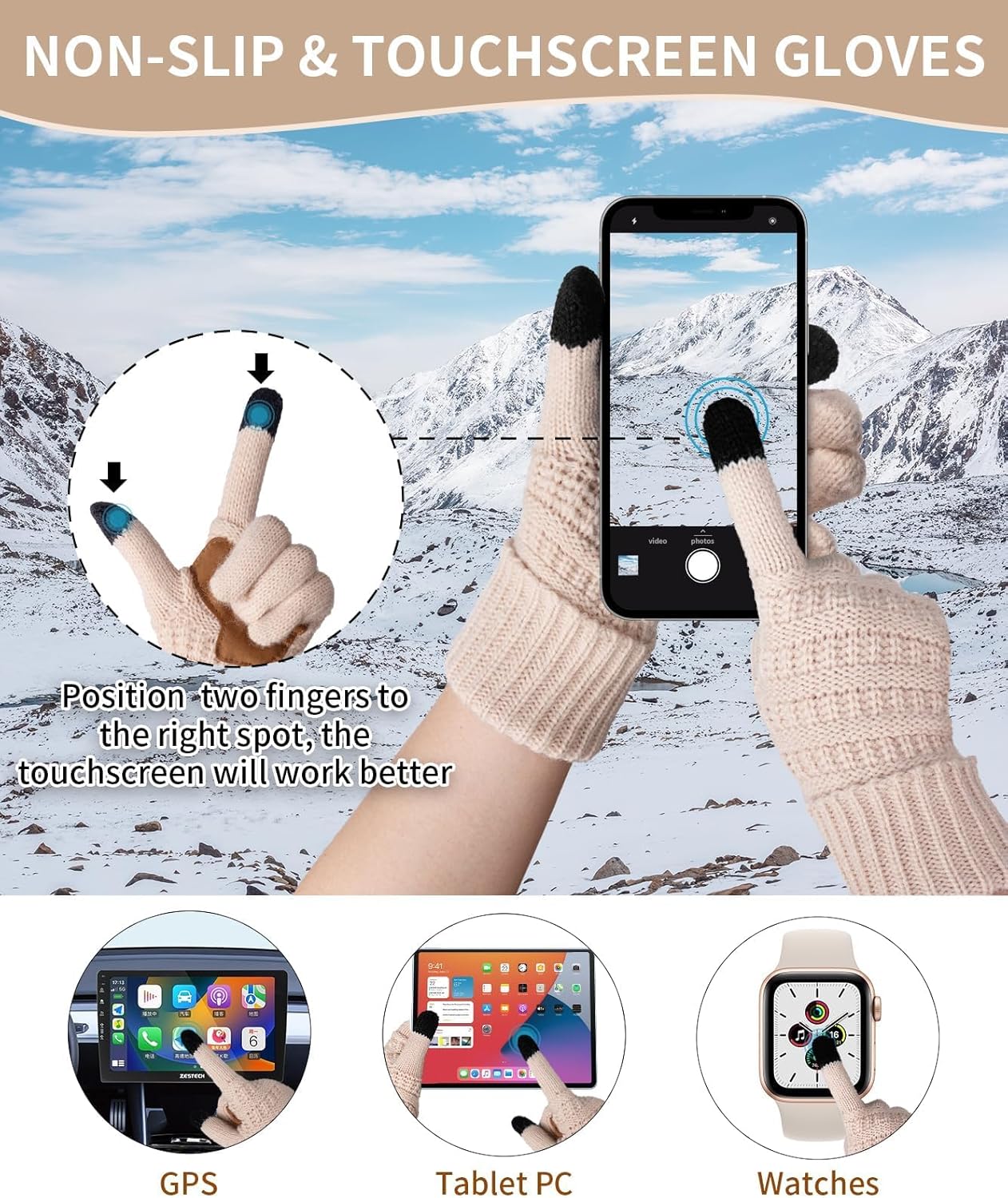 Remifa Winter Beanie Hat Scarf Gloves Set for Women, Slouchy Pom Pom Hat Long Knit Scarf Touchscreen Gloves Christmas Gifts - Image 5