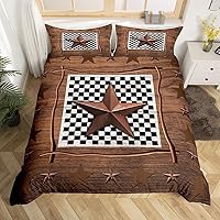 Vista 8 de Funda de edredón rústica de Texas con estrellas del oeste de Texas, juego de ropa de cama para niños y niñas, tablero de madera, funda de edredón