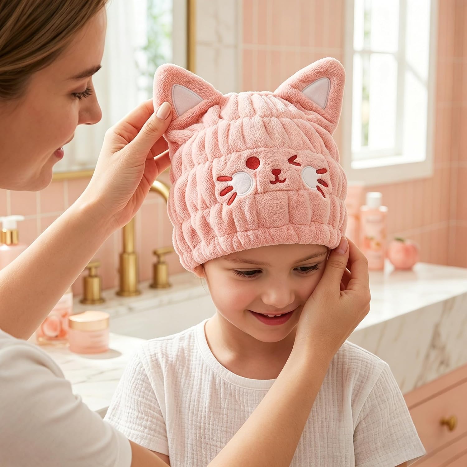 Children's microfiber hair drying towel, super absorbent and quick-drying hair towel, cute cartoon design, quick-drying head towel, suitable for boys and girls, can be used for bathing and shampooing