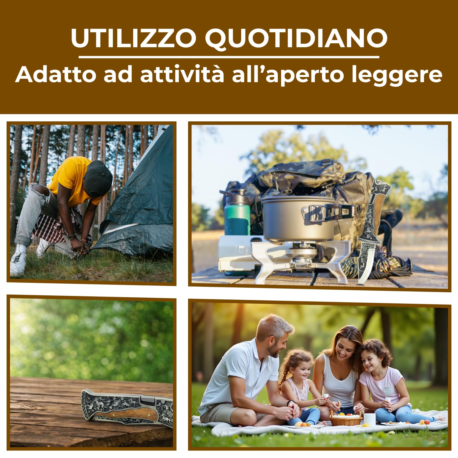 Generico Coltello Pieghevole Tascabile con Manico Effetto Legno, Design Elegante e Decorativo con Cavalli, Compatto e Leggero, Ideale per Uso Quotidiano, Outdoor Leggero e Idea Regalo Uomo