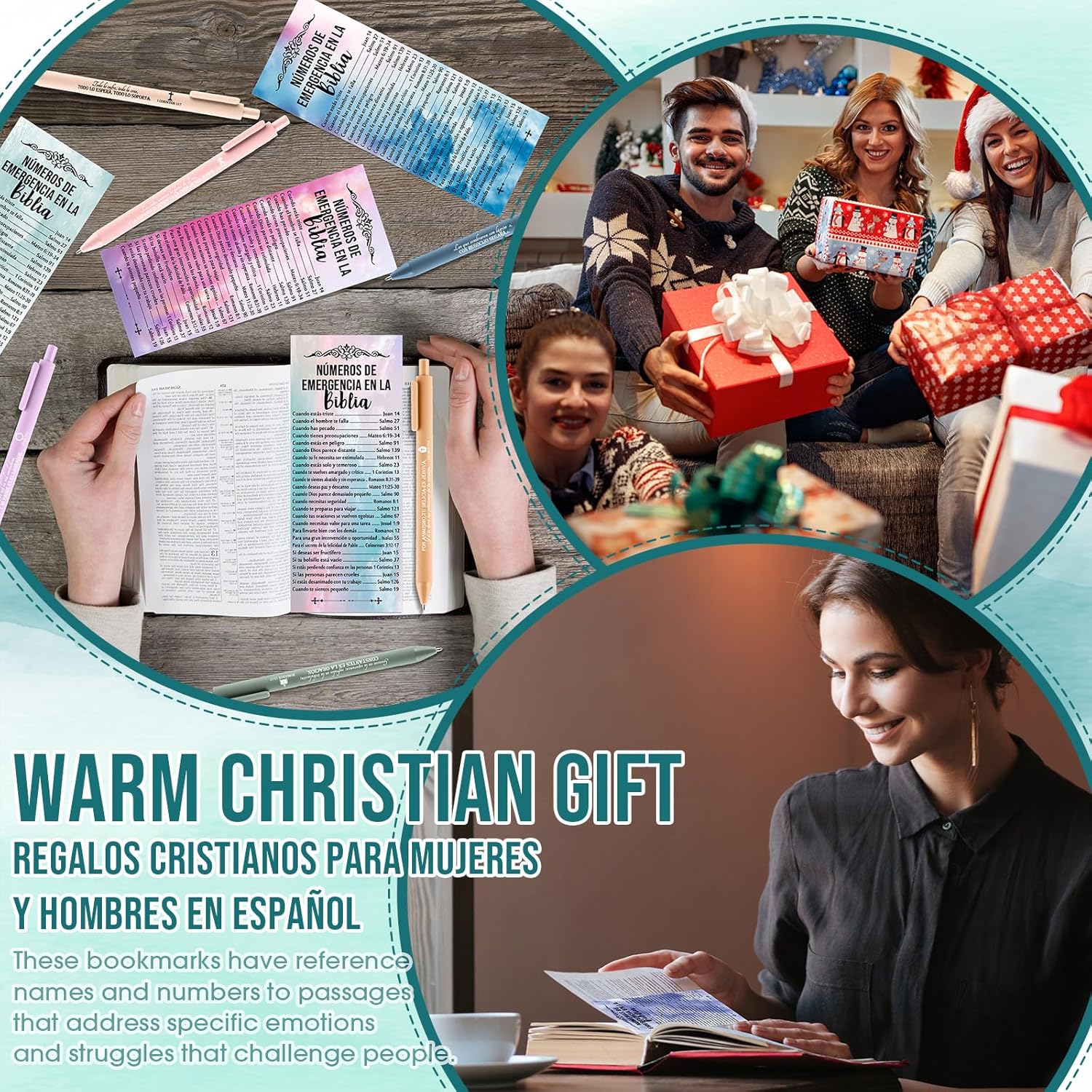 25 Sets Christian Gift Bulk Christian Pens Bible Verse Emergency Numbers Bookmarks Welcome Church Pastor Appreciation Gift for Coworker Sunday School Favors(Watercolor,Spanish) - Image 5