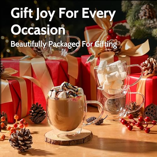 Miniatura 6 de Sweese Tazas de café transparentes – Juego de 4 tazas de café de vidrio de doble pared de 8 onzas, perfectas para expreso, café con leche, capuchino