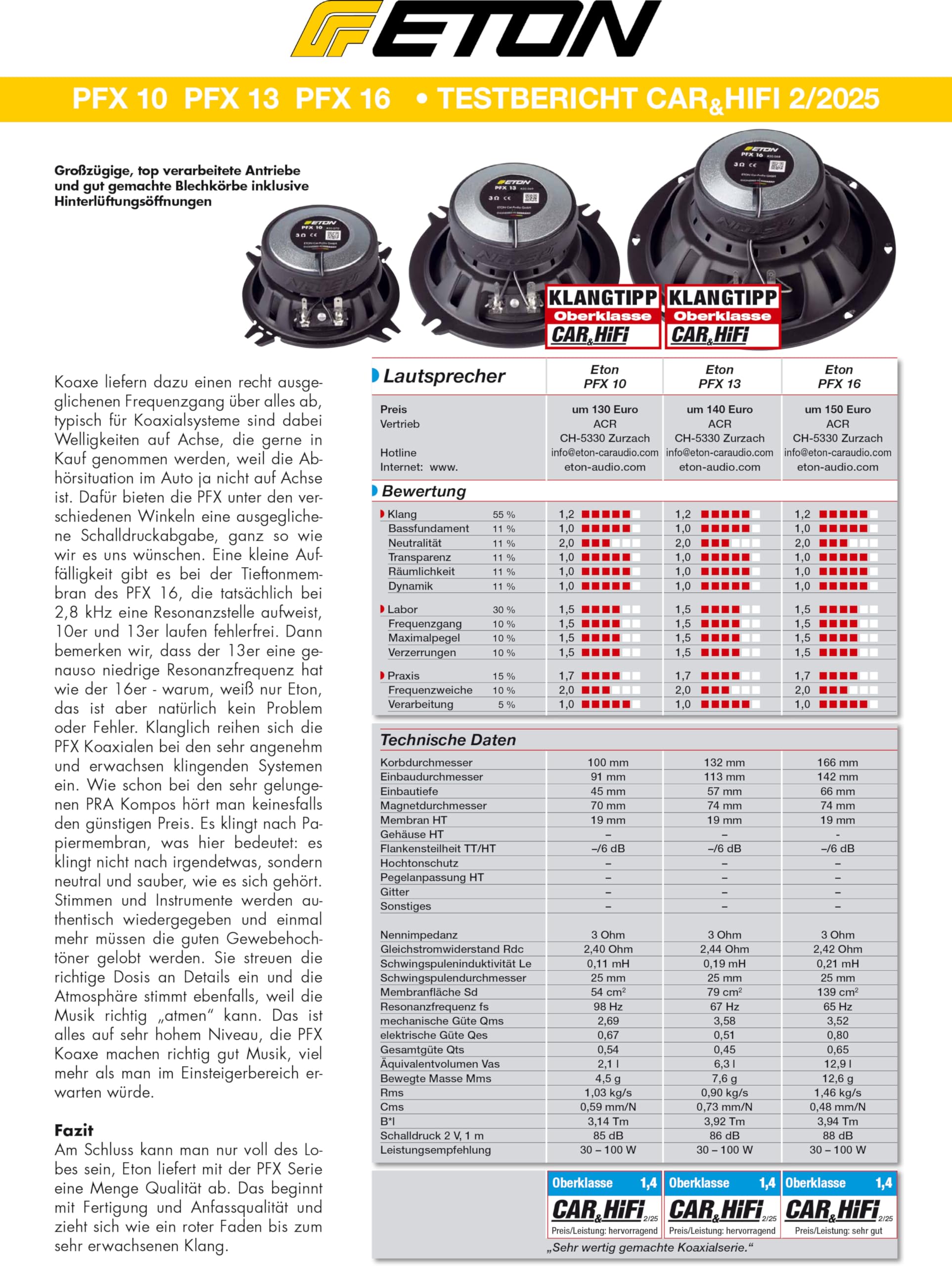 ETON PFX 10 – Klangstarkes 10 cm / 4“ Koaxial System, Auto Lautsprecher für Front oder Heck, Soundsystem mit 80 Watt, geeignet auch für Wohnmobile, Busse, Transporter, 1 Paar
