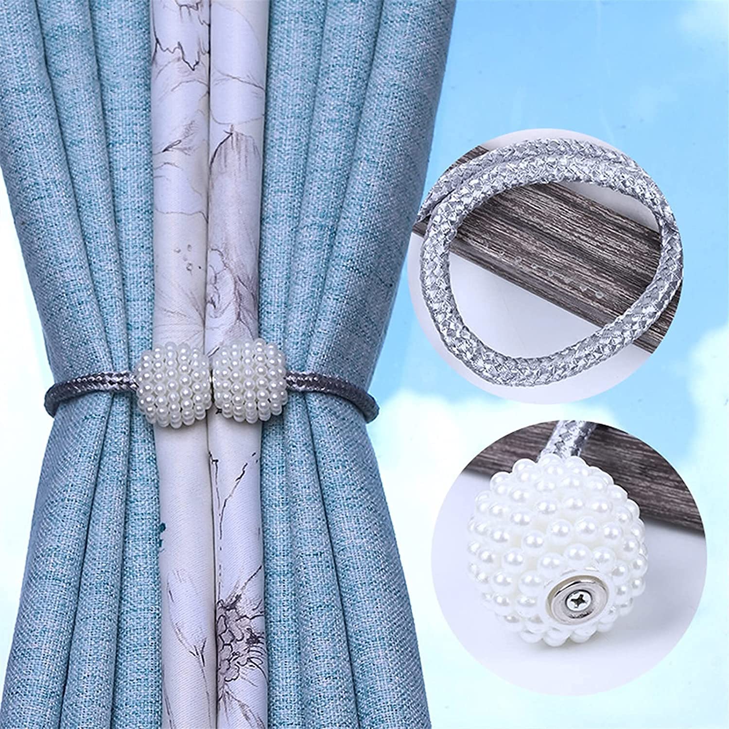 2 pcs Rideau Embrasse Embrasse Dos Retenues Boucle Clip Sangle Perle Boule Rideau Suspendu Ceintures Tiges Corde Accessoires (Bleu)