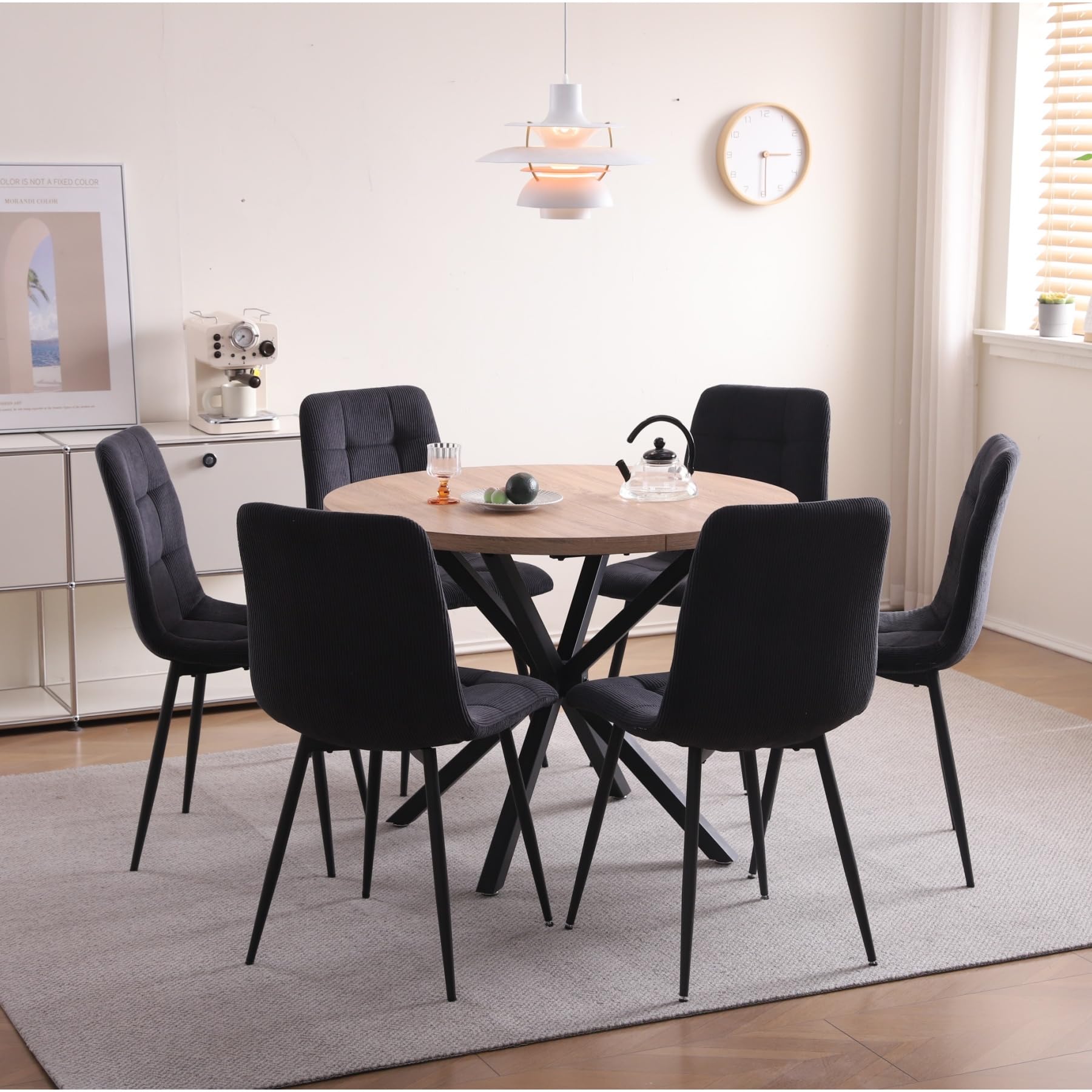 GrandCA HOME 100 cm esstisch rund，Großer esstisch,Geeignet für 4-6 Personen，MDF-Platte/Metallbeine aus Eisen,Geeignet für Küche, Esszimmer, Café, Wohnzimmer (Helle Holzmaserung)