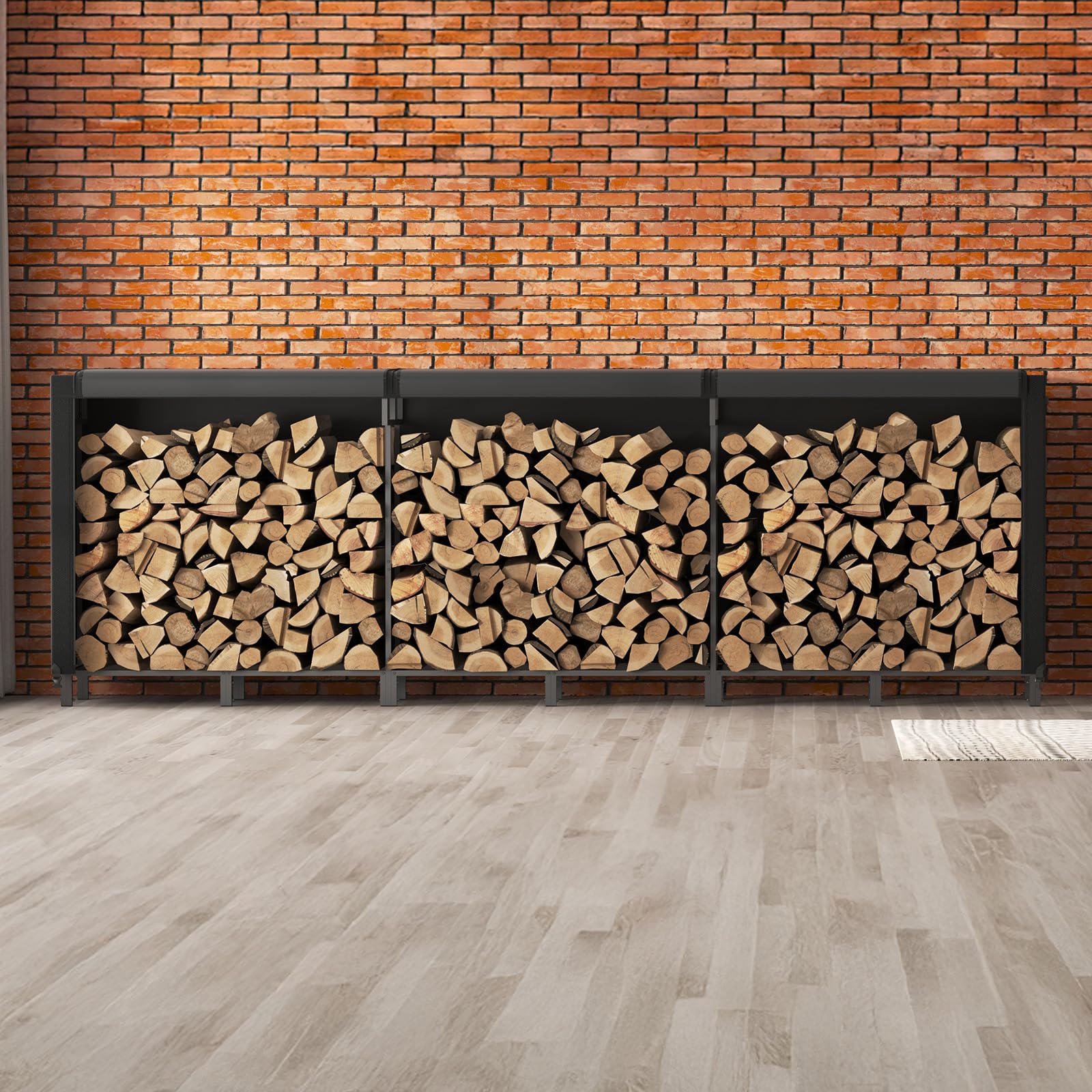 Lifewit Estante Almacenamiento Leña con Cubierta Impermeable, 365.8×58,5×122cm Estante Resistente para Troncos, Soporte para Leña, Registro de leña con Tapa para Chimeneas, Pozos de Fuego