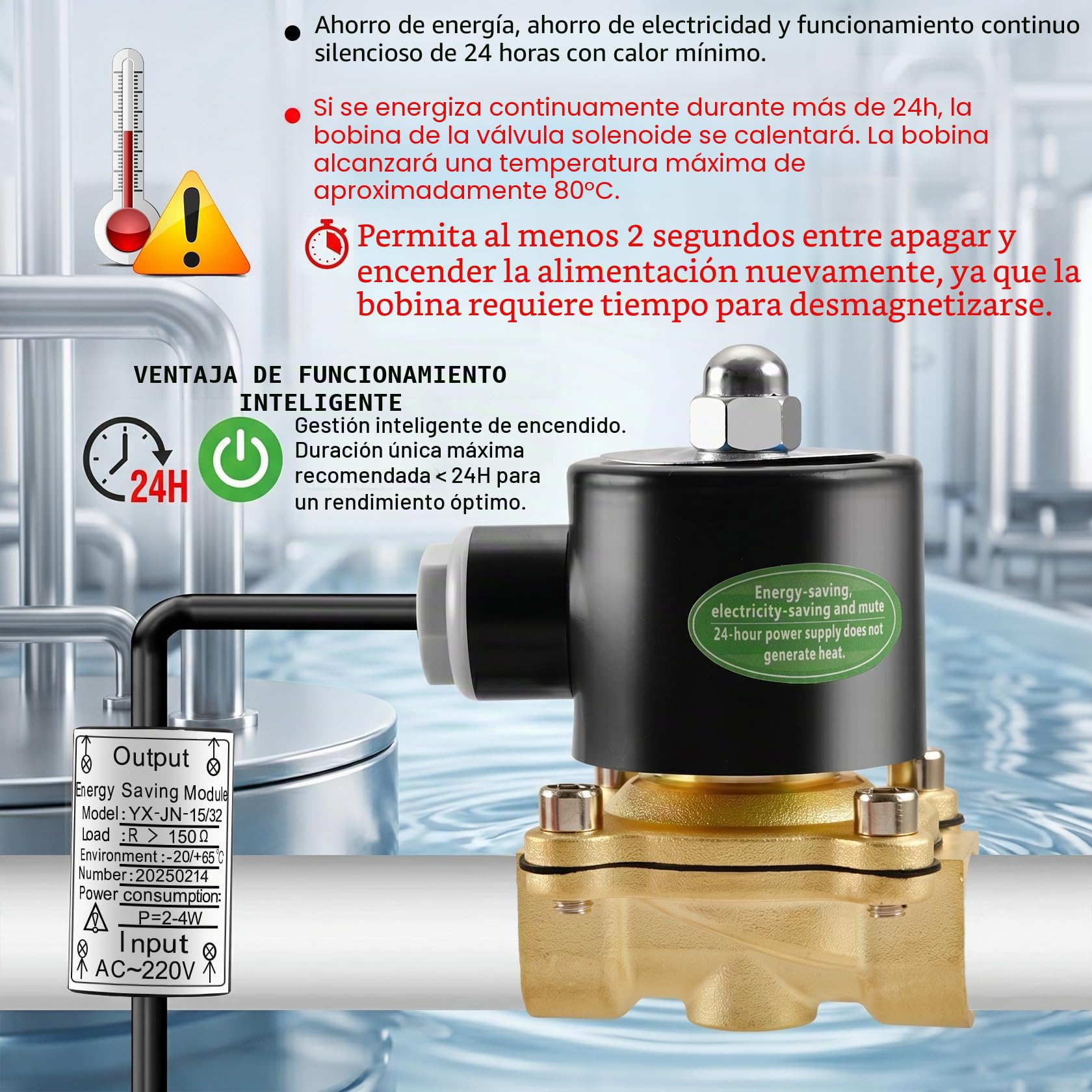 Heschen Válvula solenoide eléctrica de latón, 2W-160-15J, PT1/2'', AC220V, aire de agua de acción directa, válvula de reemplazo normalmente cerrada