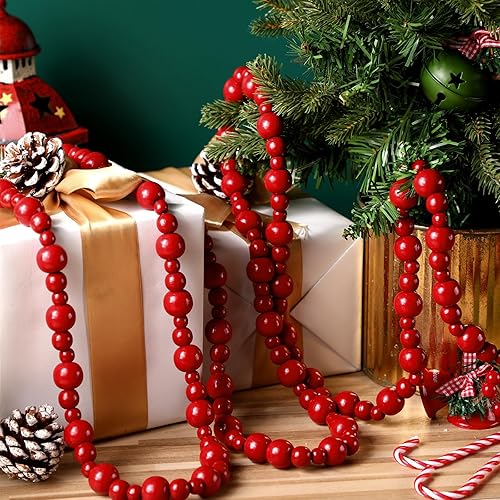 Miniatura 10 de Ceenna 2 cuentas de madera de Navidad de 18 pies para árbol de Navidad, decoración de granja para suministros de fiesta (madera)