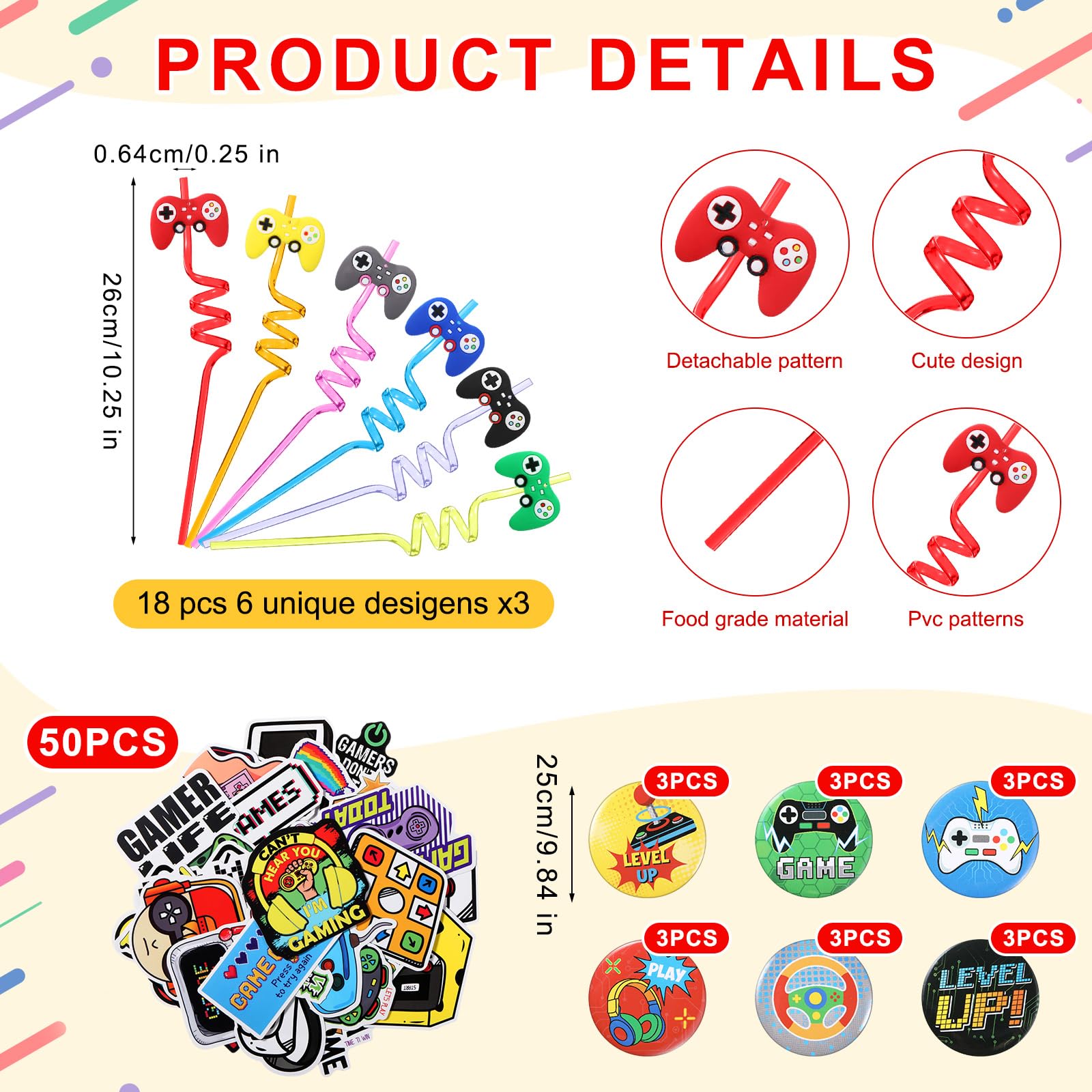 Jexine 72 Pc Video Game Party Favors - Goodie Bags, Bracelets & Keychains For Gamer Birthday