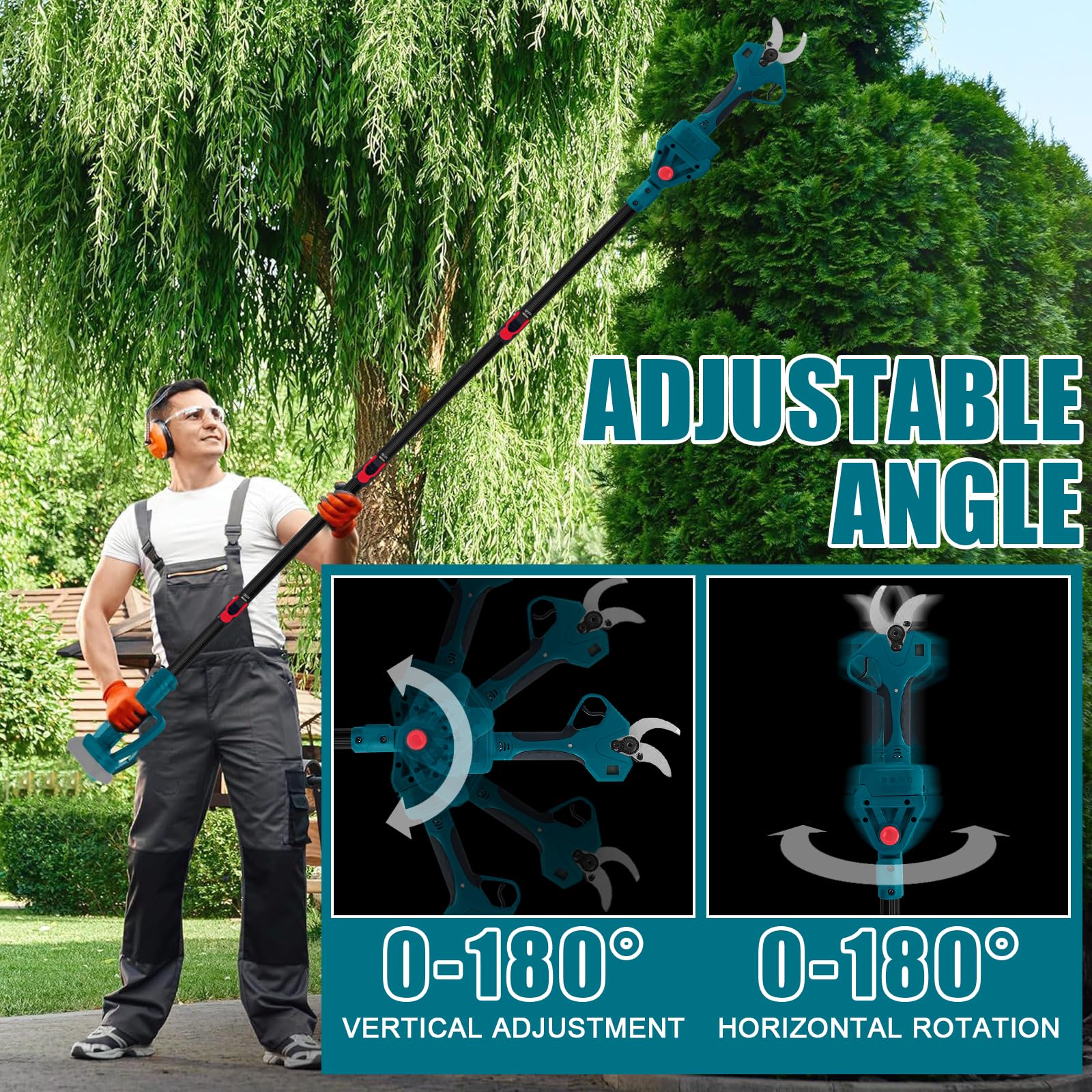 Tijeras de podar eléctricas, con barra de extensión de 2,2 m, apertura máxima de 65 mm, diámetro de corte de 40 mm, tijeras telescópicas 2 en 1, compatible con Makita 18 V, para cortar árboles (sin