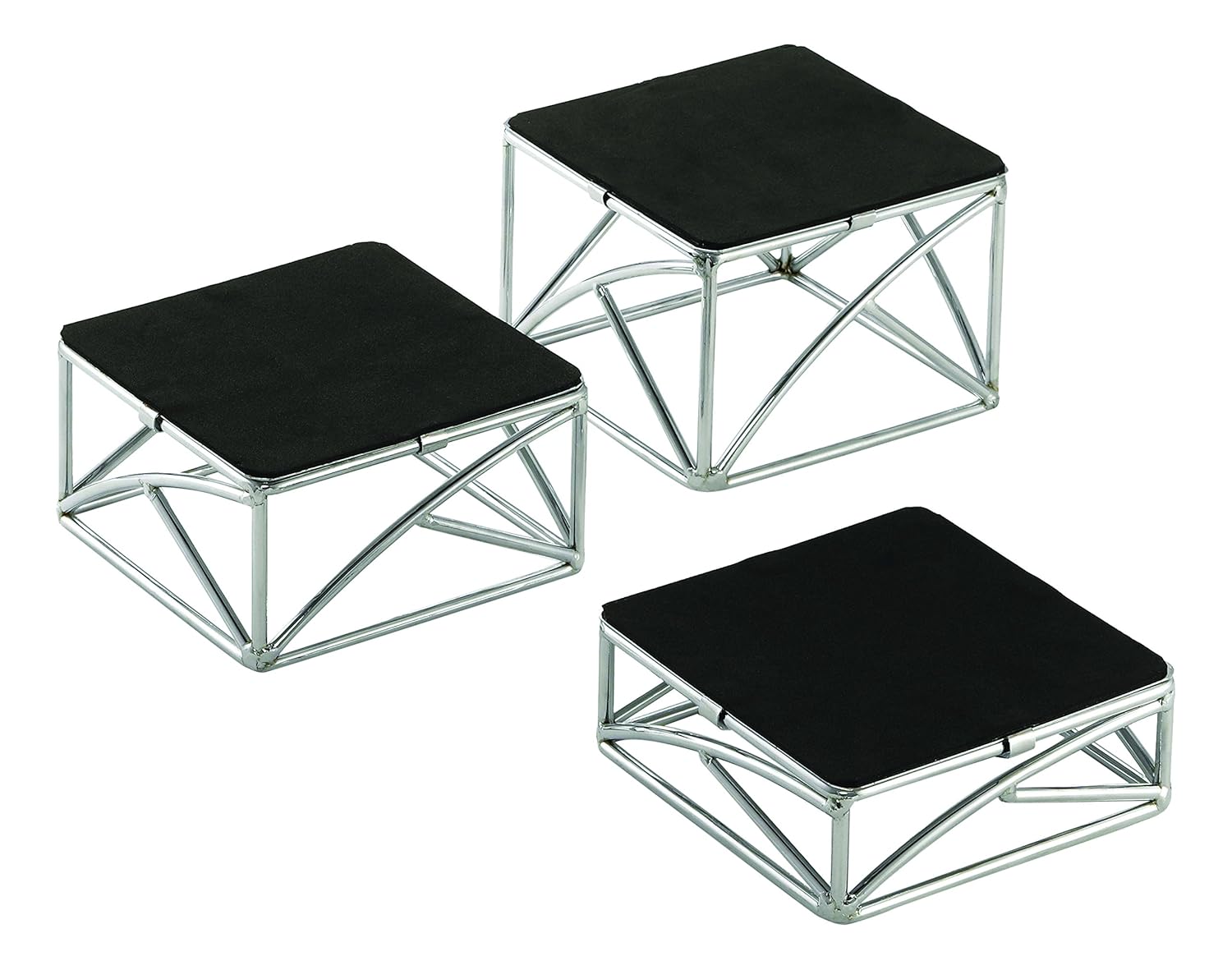 TableCraft CR3, 3 Piece Square Riser Set, Chrome Plated with Non-Slip Rubber Top, Heights: 2", 3", 4", Modern Design, Perfect for Buffet & Banquet Displays, Versatile Use
