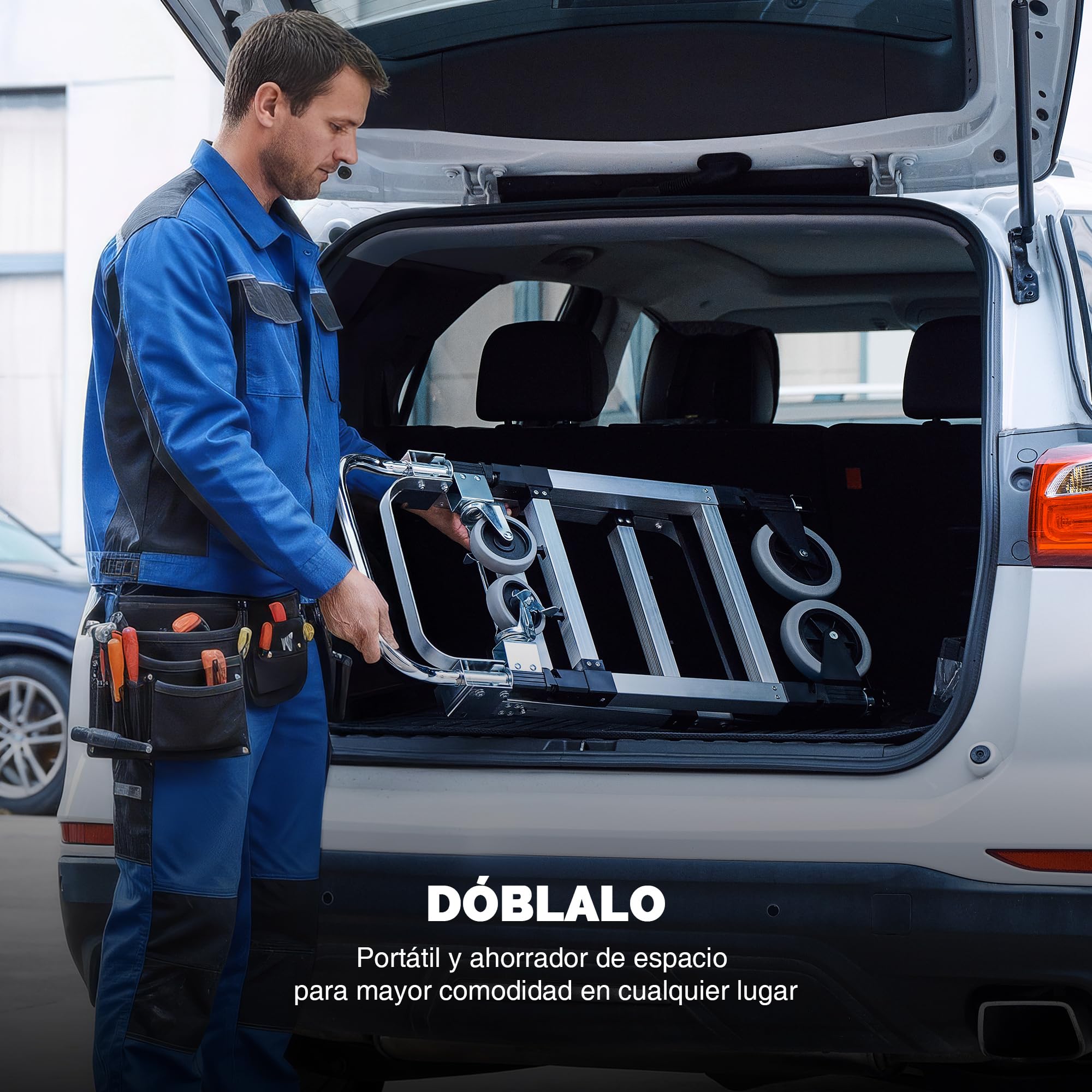 CREWORKS Carretilla Plegable de Aleación de Aluminio 2 en 1, Capacidad Máxima de Carga de 270kg Carro Plegable con Ruedas Bloqueables y 2 Correas para Mudanzas de Casas Estudio y Supermercados