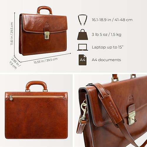 Miniatura 4 de Time Resistance Leather Briefcase - Italian Handmade Leather Laptop Bag - Handbag for Men - Professional Computer Case