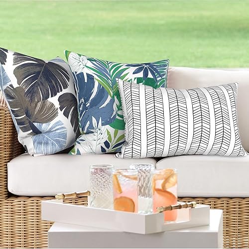 Miniatura 6 de Paquete de 2 almohadas lumbares impermeables para exteriores con rellenos, almohada decorativa rectangular para patio para el hogar, sofá, banco y