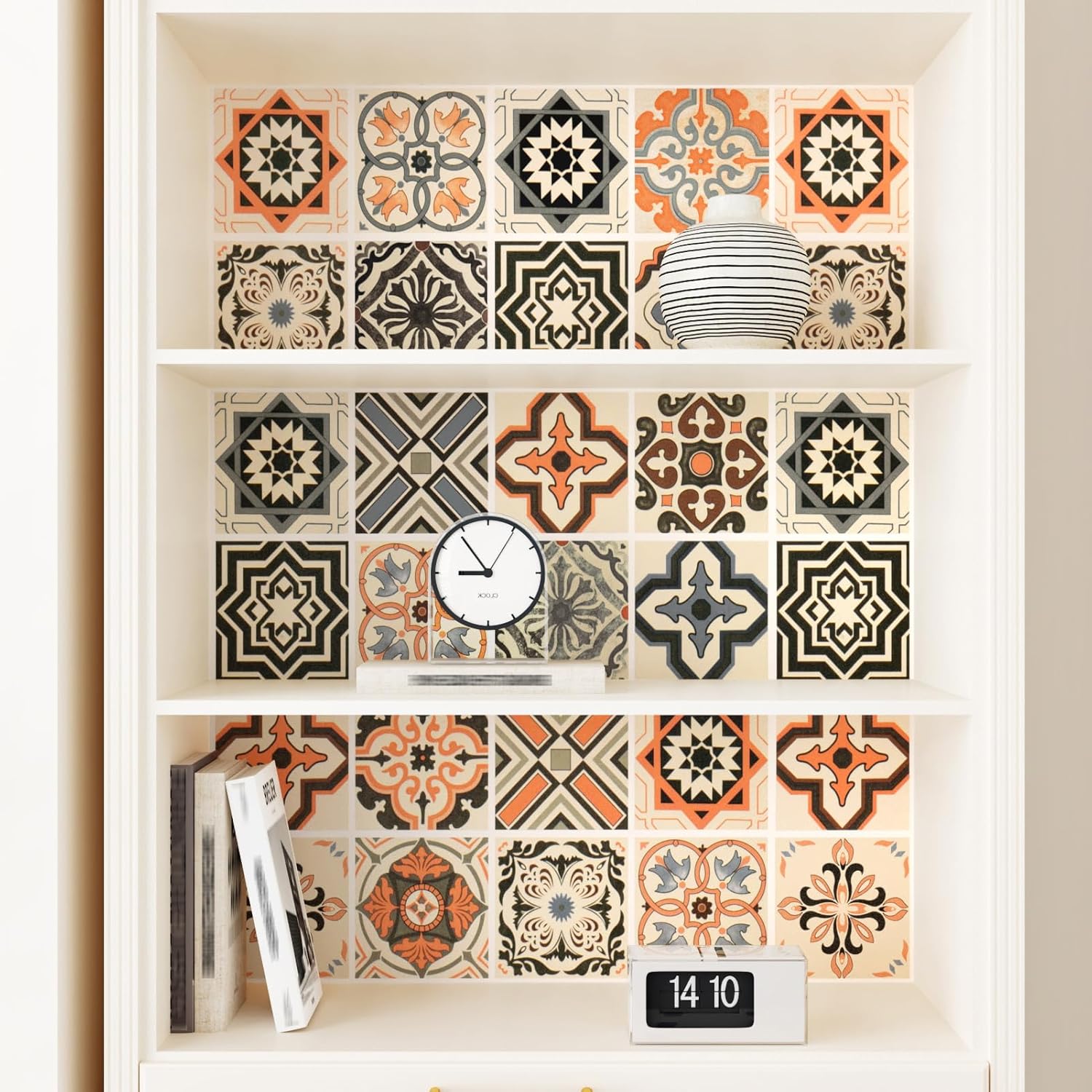 Boho Peel and Stick Wallpaper Tiles Waterproof Moroccan Tile Contact Paper for Kitchen Backsplash Self Adhesive Spanish Geometric Wallpaper for Bathroom Cabinets Tile Sticker 17.7"x120"
