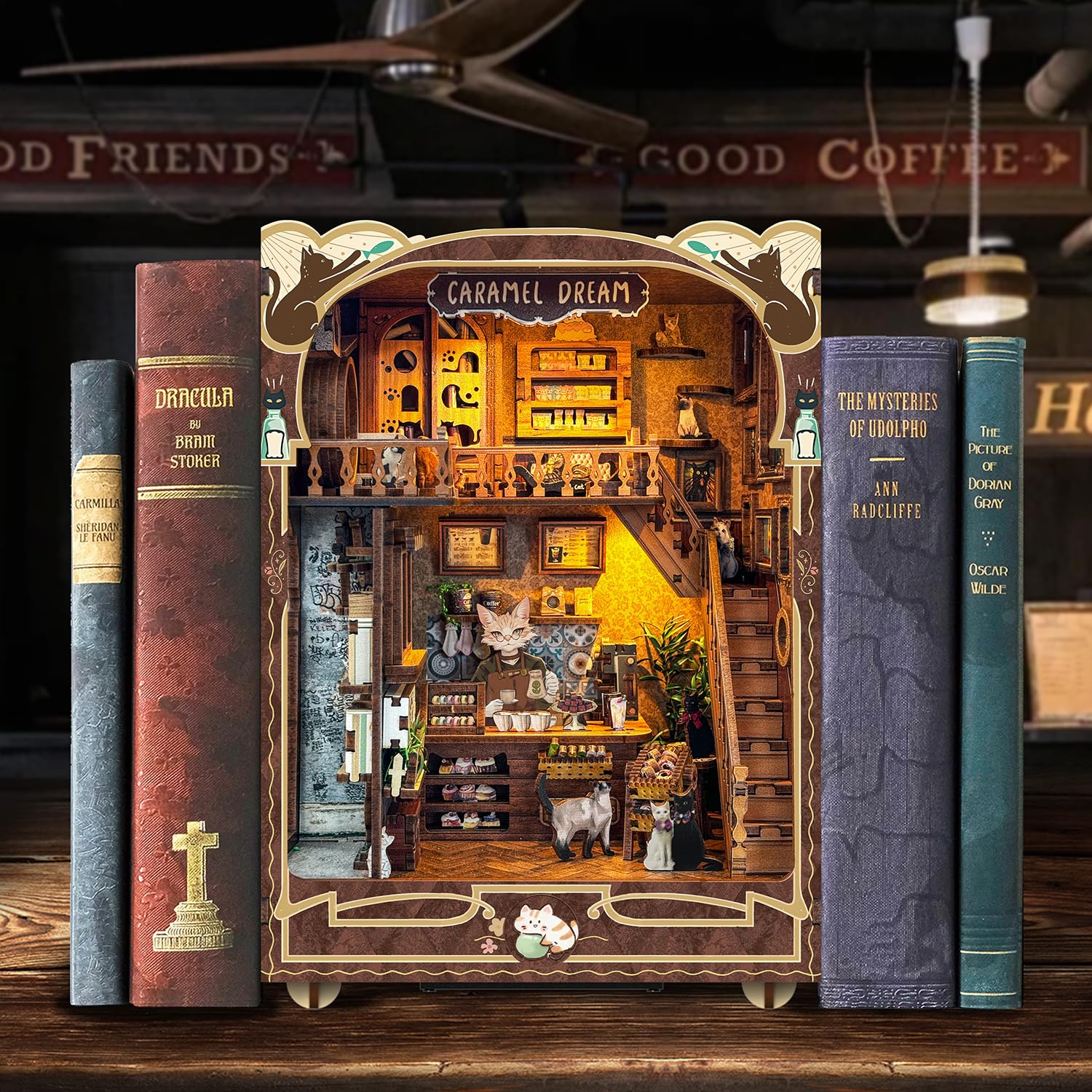 Roroom DIY Book Nook Kit, DIY Dollhouse Bookshelf Insert Decor Alley,3D Wooden Puzzle with LED Lighting Book Nook Wood Bookend Model Building SQ-3