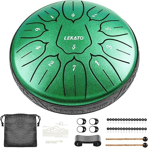 Miniatura 7 de LEKATO - Tambor de lengua de acero de 6 pulgadas, 11 notas, tambor de aleación de acero D, percusión de tambor zen para meditación, yoga, educación