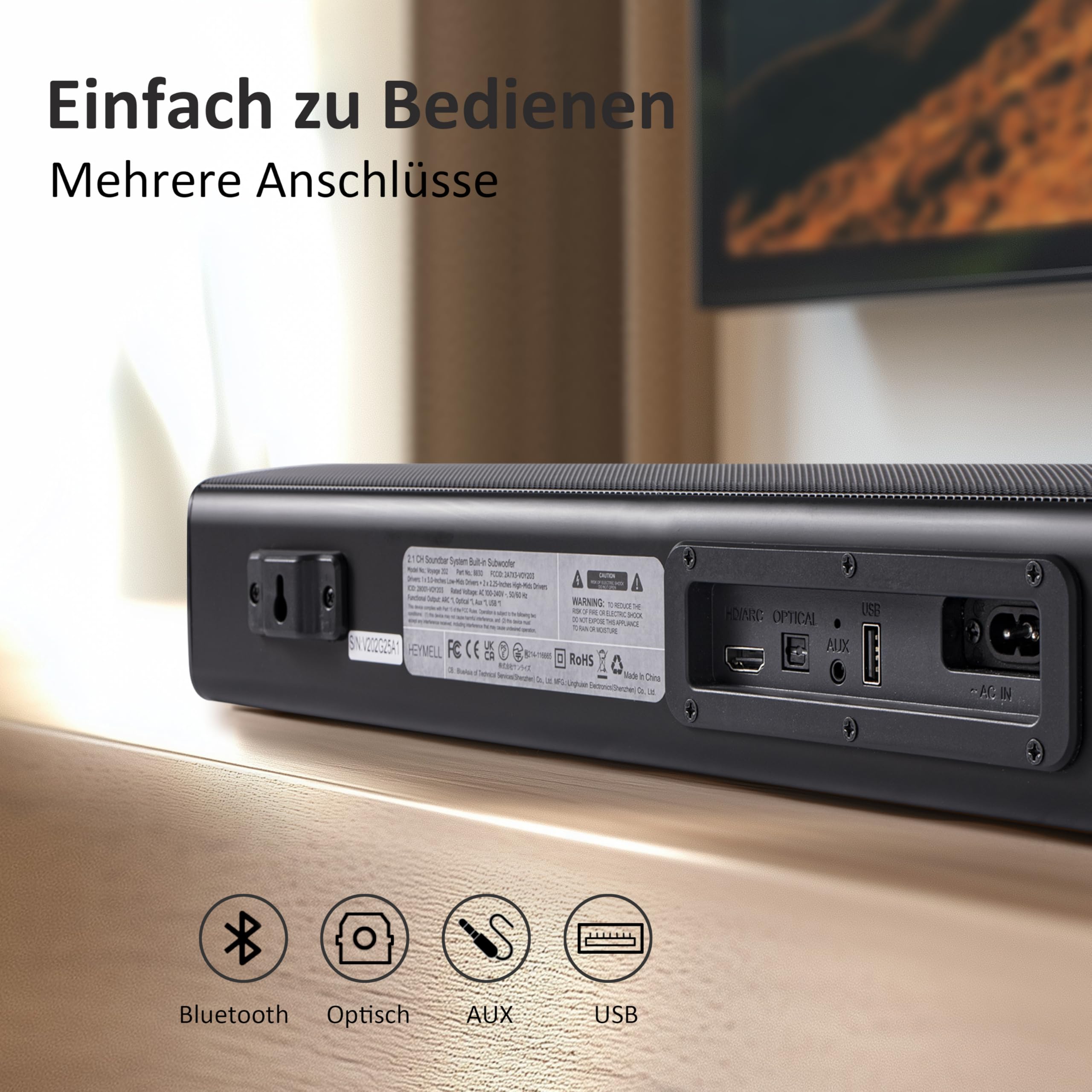 59 cm 2.1ch 120 W mały SoundBar do telewizorów z wbudowanym subwooferem. Optical Aux.