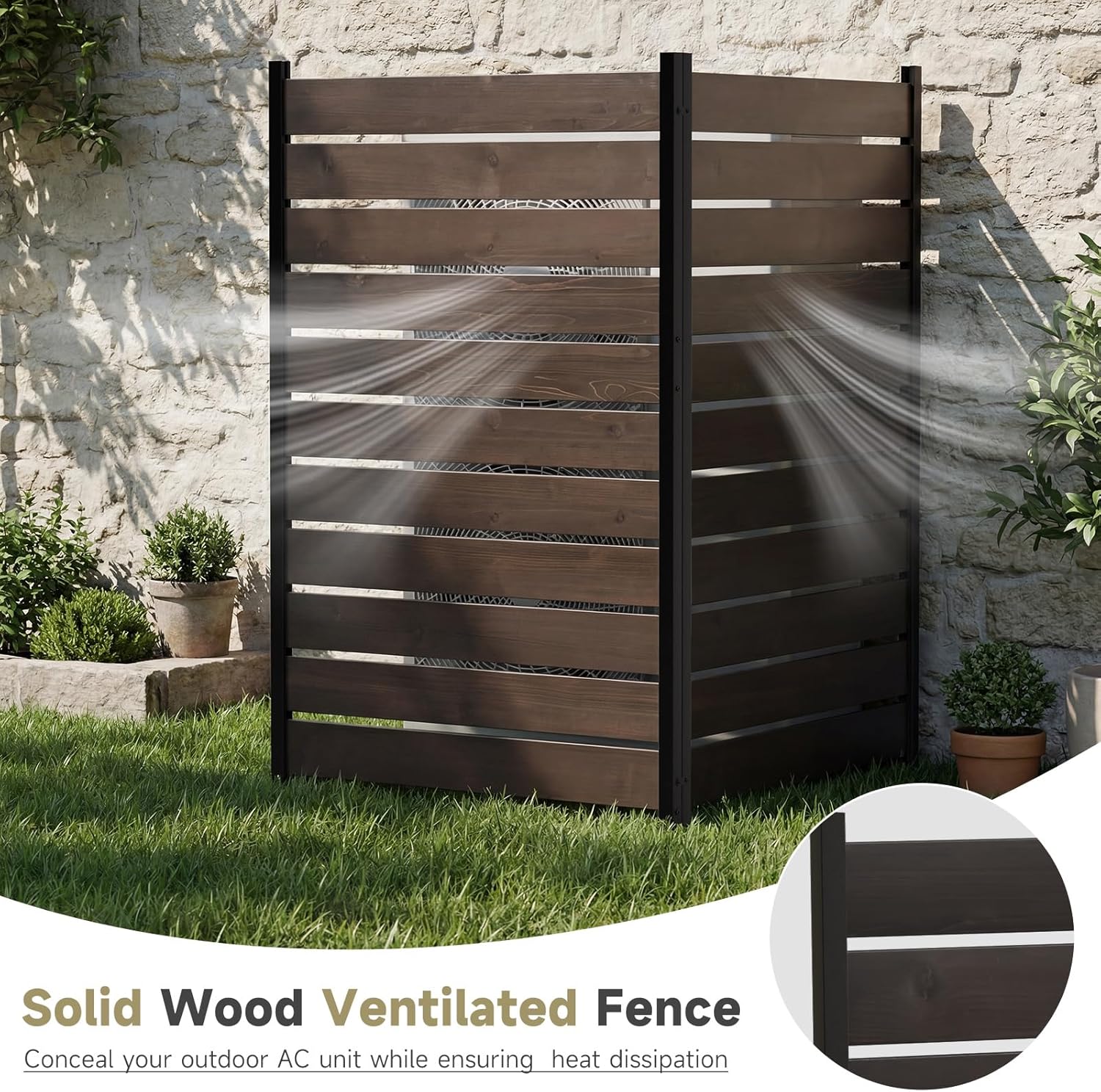 Wooden Privacy Fence, Outdoor Privacy Screen, Porch and Terrace Privacy Wall, Trash Can and Air Conditioner Concealment (Dark Brown)