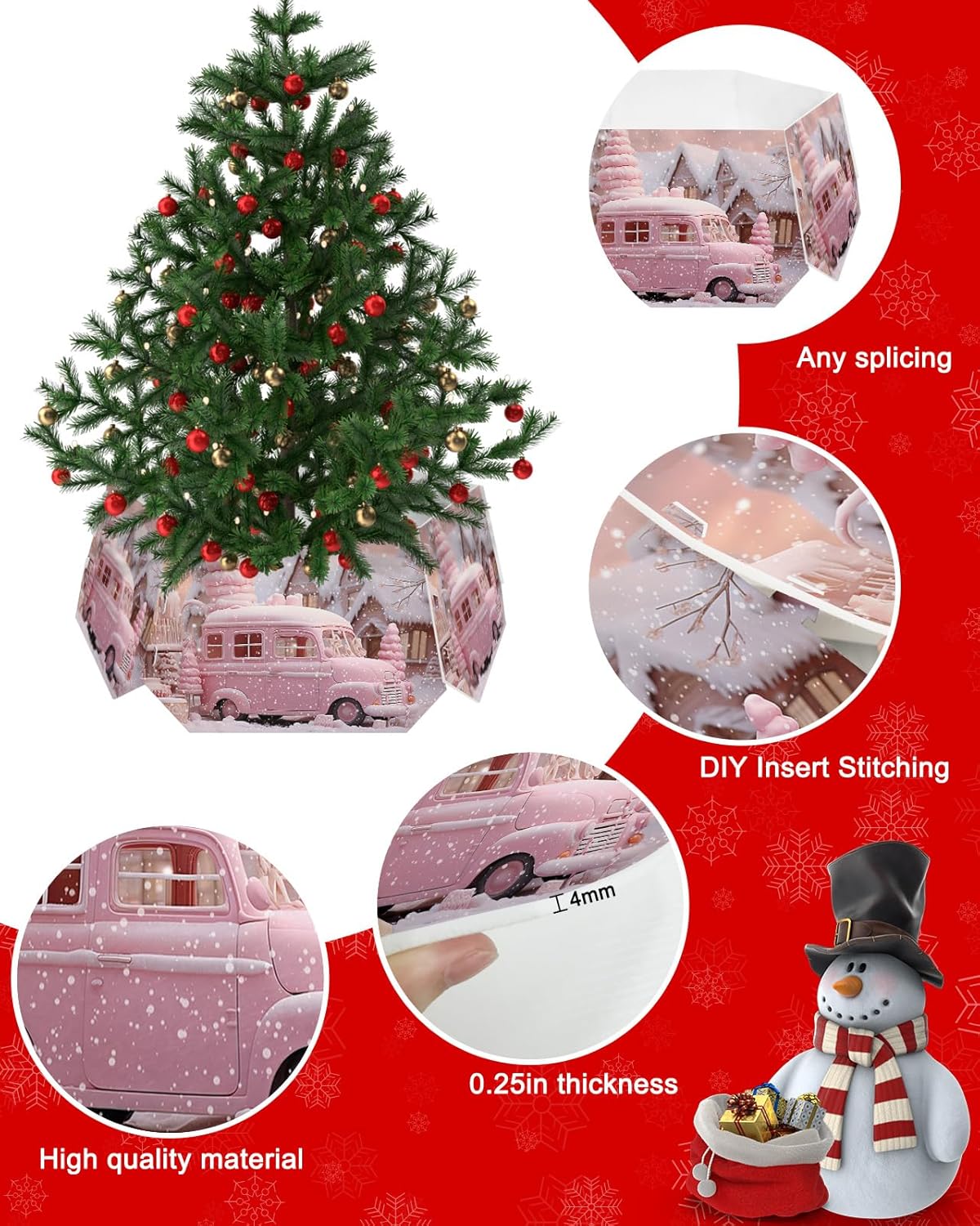 Christmas Tree Collar 4PCS-14.5"x 10", Christmas Tree Ring Winter Christmas Pink Cake Christmas Tree Stands Skirts Base Covers for Xmas Holiday Home Decor