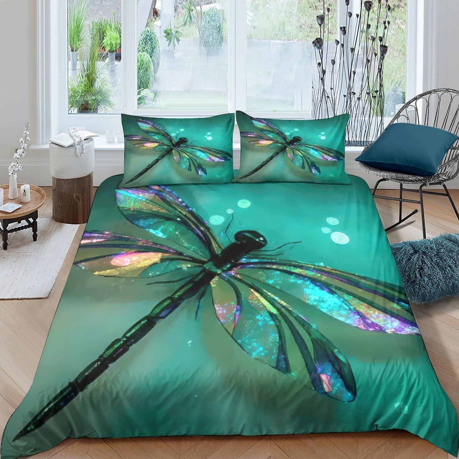 Ctjqhvkz Style-3 3D Printed Emerald Dragonfly Fitted Sheet Microfiber Soft Anti-Slip Bed Sheet For Bedroom Dorm Mattress Decor Single（135X200cm）