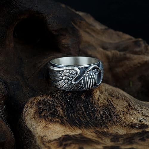 Miniatura 5 de Sterling Silver Eagle Ring, American Eagle Ring, Winged Bird Band, Mens Eagle Biker Ring, 925 Silver Hawk Band