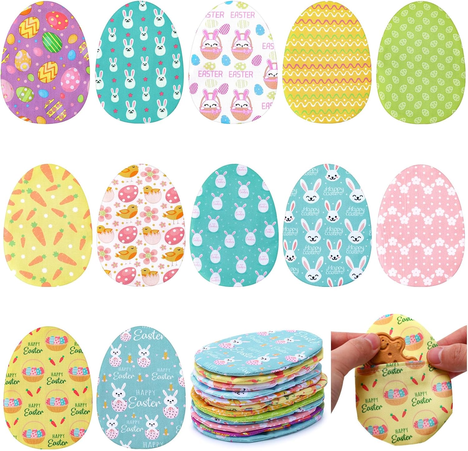SmoothNovelty 36 Pcs Fillable Fabric Easter Eggs Colorful Reusable Cloth Egg Shaped Container for Easter Hunt Filling Treats Candy, Party Favor, Basket Stuffers, Prize Supplies