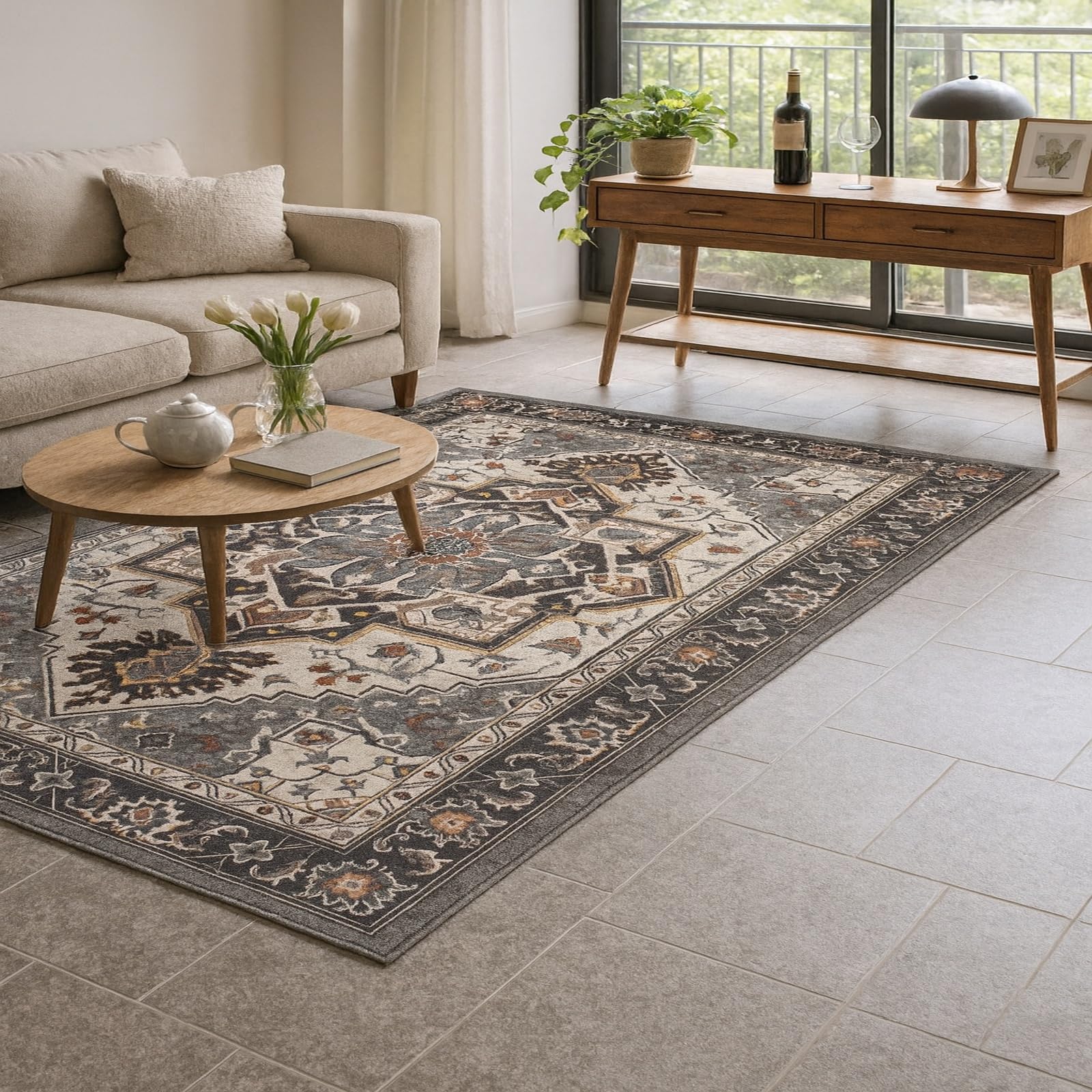 Moquette pour salon gris traditionnel 160x230 grand tapis chambre adulte