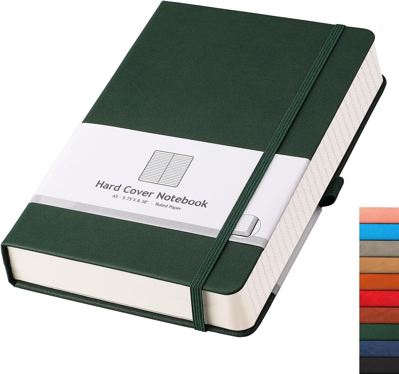 AHGXG Lined Journal Notebook - 320 Numbered Pages Thick Journal for Women A5 Notepad College Ruled, 100gsm Paper, Leather Hardcover, for Men Writing Work Office School, 5.75'' X 8.38''-Green