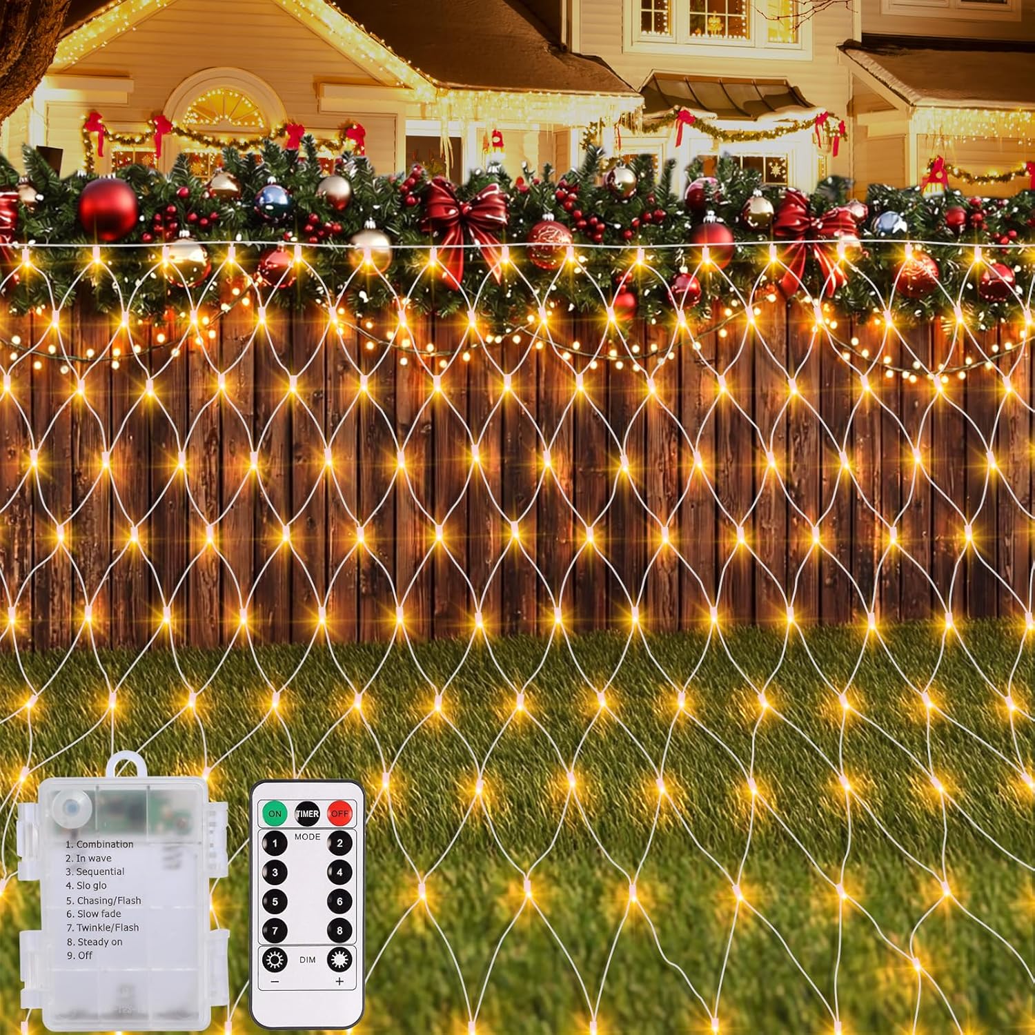 echosari Battery Operated Net Lights, 100 LED Net Fairy Lights 8 Modes ...